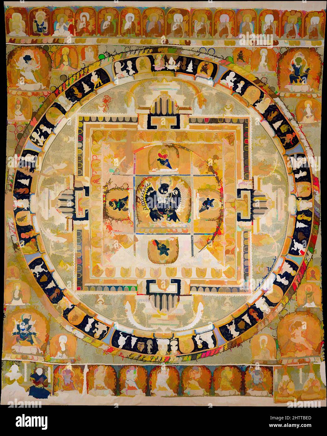 Art inspiré par 元 緙絲大威德金剛曼陀羅, Vajrabhairava Mandala, dynastie Yuan (1271–1368), ca. 1330–32, Chine, tapisserie de soie (kesi), total : 96 5/8 x 82 5/16 po (245,5 x 209 cm), textiles-tapisseries, cette tapisserie, un Trésor du Département d'Art asiatique, a été tissée avec des fils de soie de couleur, œuvres classiques modernisées par Artotop avec une touche de modernité. Formes, couleur et valeur, impact visuel accrocheur sur l'art émotions par la liberté d'œuvres d'art d'une manière contemporaine. Un message intemporel qui cherche une nouvelle direction créative. Artistes qui se tournent vers le support numérique et créent le NFT Artotop Banque D'Images