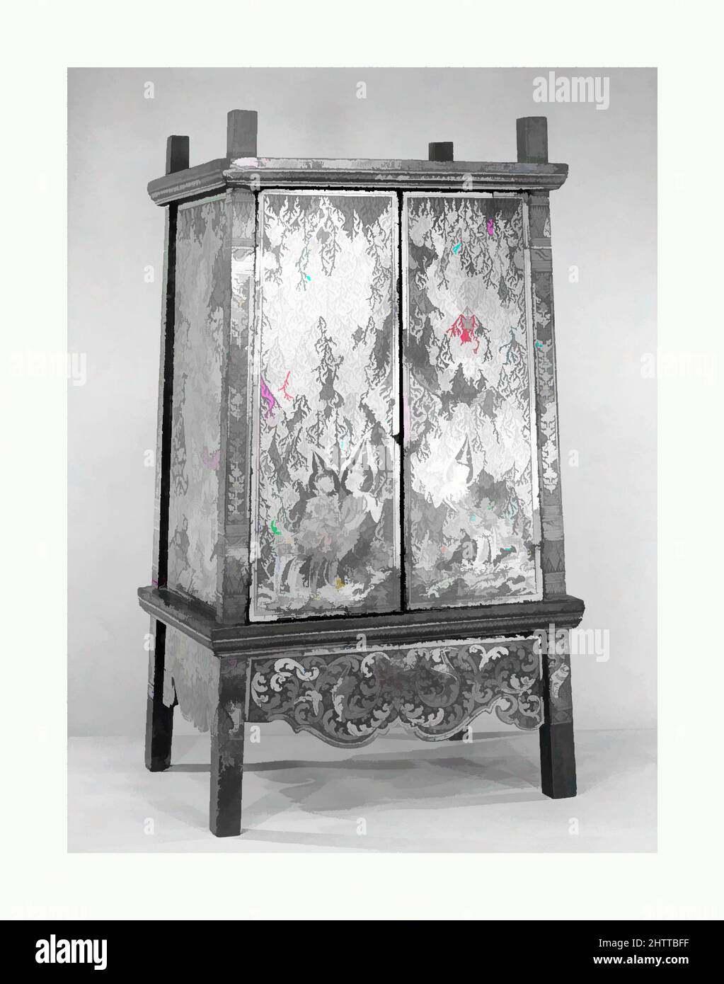 Art inspiré par l'armoire de rangement des manuscrits, 18th siècle, Thaïlande, Lacquer sur bois et or sur sol noir, H. 72 po. (182,9 cm) ; avec 40 po (101,6 cm) ; D. 33 po (83,8 cm), mobilier, oeuvres classiques modernisées par Artotop avec une touche de modernité. Formes, couleur et valeur, impact visuel accrocheur sur l'art émotions par la liberté d'œuvres d'art d'une manière contemporaine. Un message intemporel qui cherche une nouvelle direction créative. Artistes qui se tournent vers le support numérique et créent le NFT Artotop Banque D'Images