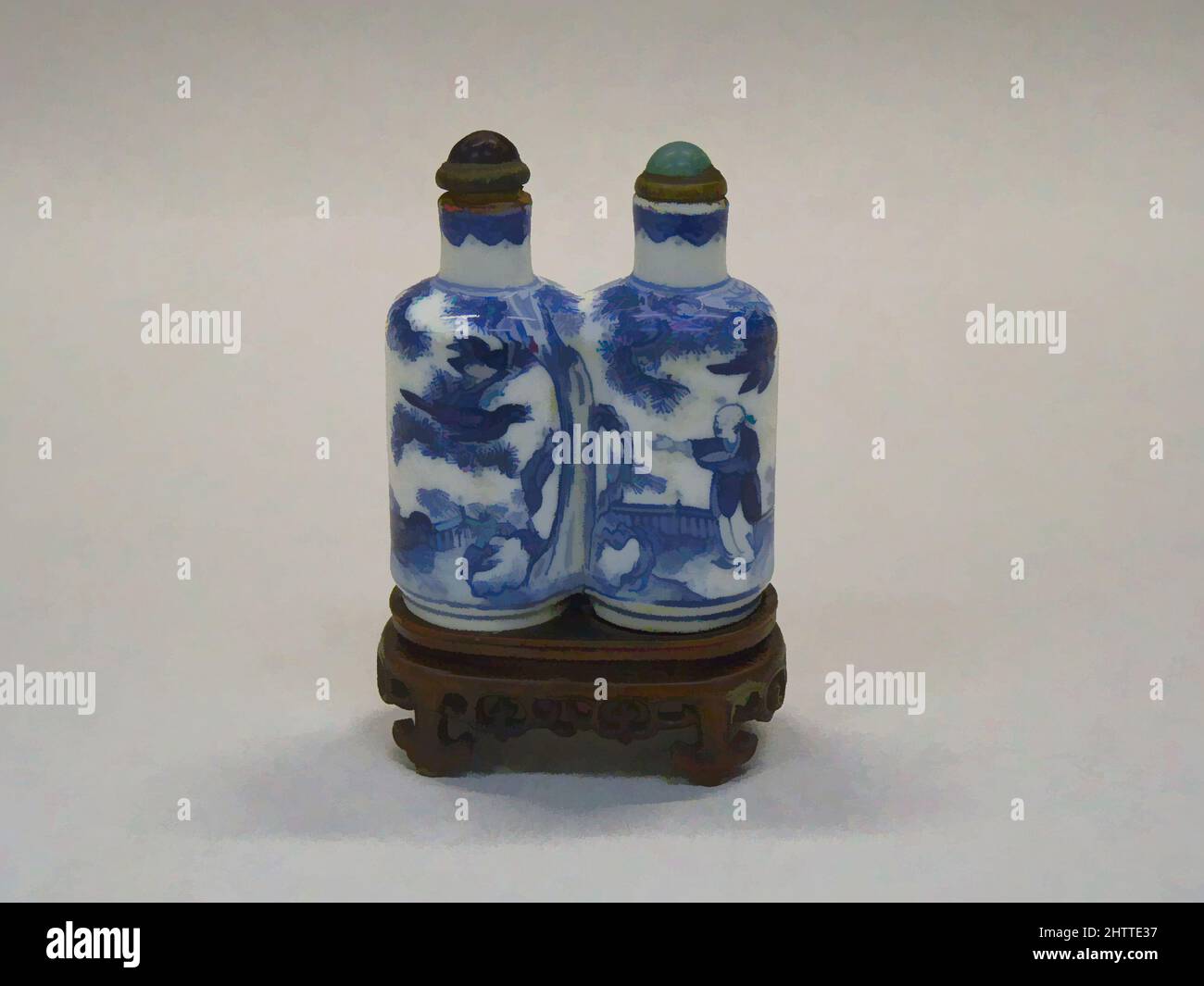 Art inspiré par Twin Snuff Bottles, Qing Dynasty (1644–1911), Qianlong Period (1736–95), Chine, porcelaine avec bouchons en verre, H. 2 3/16 po. (5,6 cm), bouteilles de tabac à priser, oeuvres classiques modernisées par Artotop avec une touche de modernité. Formes, couleur et valeur, impact visuel accrocheur sur l'art émotions par la liberté d'œuvres d'art d'une manière contemporaine. Un message intemporel qui cherche une nouvelle direction créative. Artistes qui se tournent vers le support numérique et créent le NFT Artotop Banque D'Images