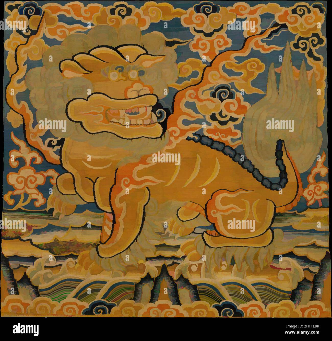 Art inspiré par 明早期 緙絲獅子補, badge de rang avec Lion, dynastie Ming (1368–1644), 15th siècle, Chine, tapisserie de soie et de fil métallique (kesi), total: 15 1/2 x 14 1/2 po. (39,4 x 36,8cm), textiles-brodés, pendant la dynastie Ming, les robes d'audience des fonctionnaires de gouvernement tunnel, les oeuvres classiques modernisées par Artotop avec un peu de modernité. Formes, couleur et valeur, impact visuel accrocheur sur l'art émotions par la liberté d'œuvres d'art d'une manière contemporaine. Un message intemporel qui cherche une nouvelle direction créative. Artistes qui se tournent vers le support numérique et créent le NFT Artotop Banque D'Images