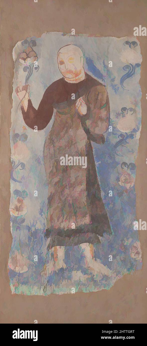 Art inspiré par Monk Holding a Lotus, Royaume de Kizil, ca. 6th–7th siècle, Chine (région autonome de Xinjiang Uyghur), pigments sur plâtre de boue, 32 x 14 3/4 po. (81,3 x 37,5 cm), peintures, cette peinture murale faisait partie d'une composition qui embellit l'intérieur d'un temple coupé dans les œuvres classiques modernisées par Artotop avec une touche de modernité. Formes, couleur et valeur, impact visuel accrocheur sur l'art émotions par la liberté d'œuvres d'art d'une manière contemporaine. Un message intemporel qui cherche une nouvelle direction créative. Artistes qui se tournent vers le support numérique et créent le NFT Artotop Banque D'Images