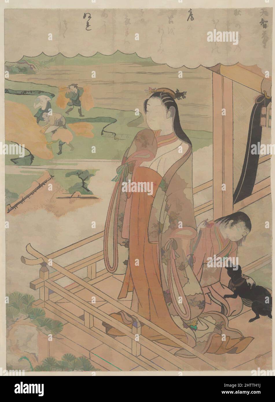 Art inspiré par 百人一首 天智天皇, sympathie, époque Edo (1615–1868), env. 1768, Japon, imprimé polychrome sur bois ; encre et couleur sur papier, H. 10 po. (25,4 cm) ; avec 7 5 / 16 po (18,6 cm), Prints, Suzuki Harunobu (japonais, 1725–1770), une impératrice debout sur la véranda du palais montre les paysans, oeuvres classiques modernisées par Artotop avec une touche de modernité. Formes, couleur et valeur, impact visuel accrocheur sur l'art émotions par la liberté d'œuvres d'art d'une manière contemporaine. Un message intemporel qui cherche une nouvelle direction créative. Artistes qui se tournent vers le support numérique et créent le NFT Artotop Banque D'Images