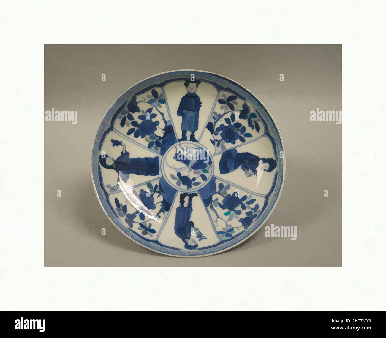 Art inspiré par la soucoupe aux femmes et aux fleurs, dynastie Qing (1644–1911), Chine, porcelaine peinte en bleu sous-glaçure, Diam. 5 po (12,7 cm), céramique, oeuvres classiques modernisées par Artotop avec une touche de modernité. Formes, couleur et valeur, impact visuel accrocheur sur l'art émotions par la liberté d'œuvres d'art d'une manière contemporaine. Un message intemporel qui cherche une nouvelle direction créative. Artistes qui se tournent vers le support numérique et créent le NFT Artotop Banque D'Images