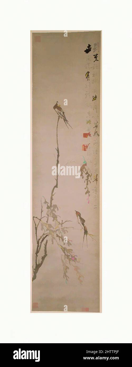 Art inspiré par Swalws, Qing Dynasty (1644–1911), Chine, rouleau suspendu; encre et couleur sur papier, image: 53 1/8 x 13 po. (134,9 x 33 cm), peintures, Li Shan (chinois, 1686–env. 1756, œuvres classiques modernisées par Artotop avec une touche de modernité. Formes, couleur et valeur, impact visuel accrocheur sur l'art émotions par la liberté d'œuvres d'art d'une manière contemporaine. Un message intemporel qui cherche une nouvelle direction créative. Artistes qui se tournent vers le support numérique et créent le NFT Artotop Banque D'Images