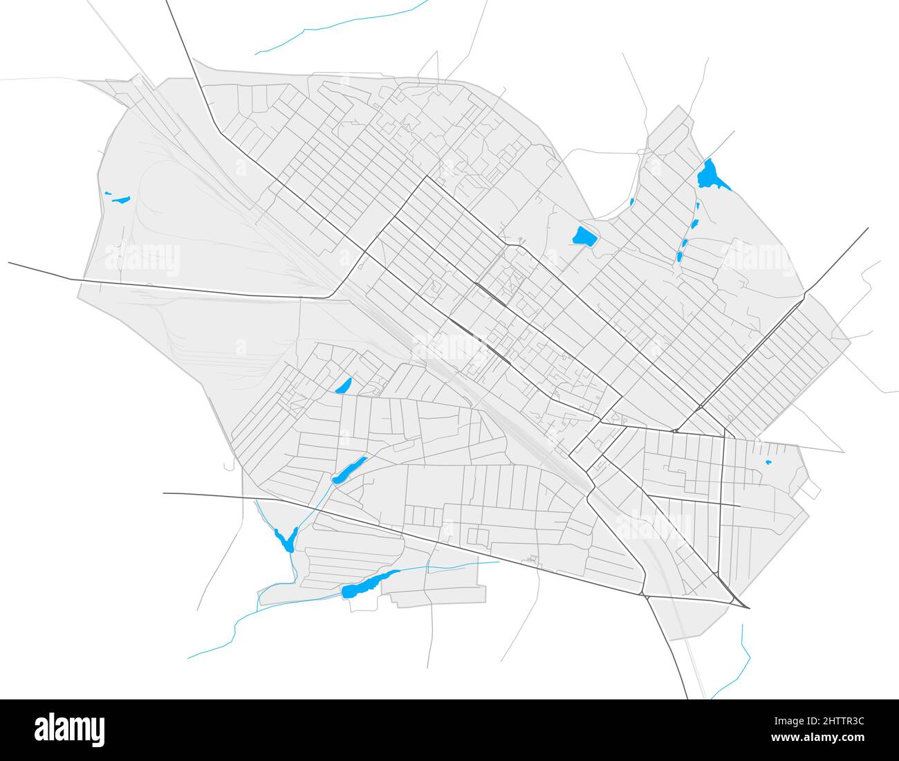 Khartsyzk, oblast de Donetsk, Ukraine carte vectorielle haute résolution avec frontières de la ville et chemins détourés. Contours blancs supplémentaires pour les routes principales. Beaucoup Illustration de Vecteur