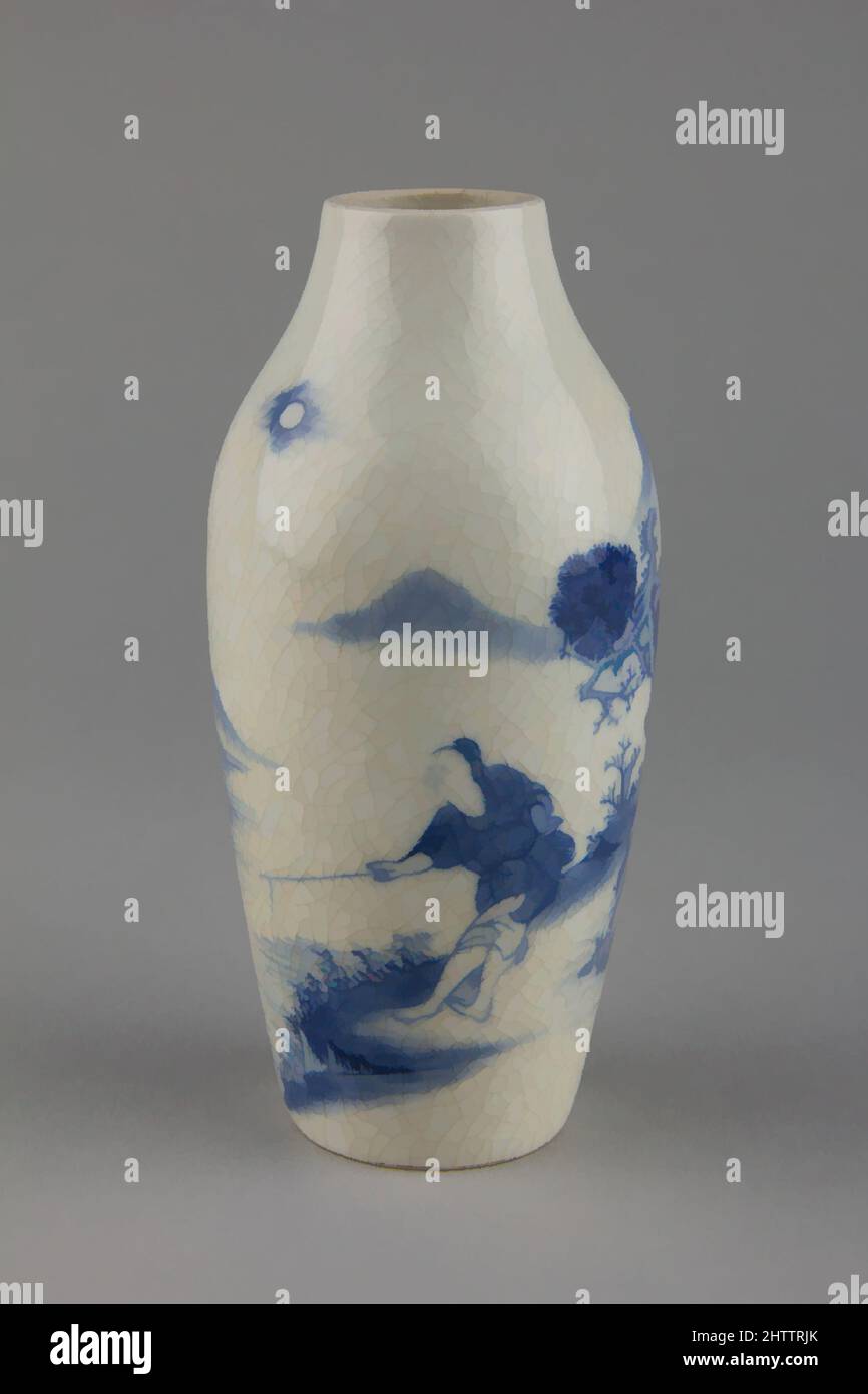 Art inspiré par vase, dynastie Qing (1644–1911), période Qianlong (1736–95), Chine, porcelaine décorée en bleu sous-glaçure, avec glaçure crépitée, H. 5, po. (12,7 cm), céramique, oeuvres classiques modernisées par Artotop avec une touche de modernité. Formes, couleur et valeur, impact visuel accrocheur sur l'art émotions par la liberté d'œuvres d'art d'une manière contemporaine. Un message intemporel qui cherche une nouvelle direction créative. Artistes qui se tournent vers le support numérique et créent le NFT Artotop Banque D'Images