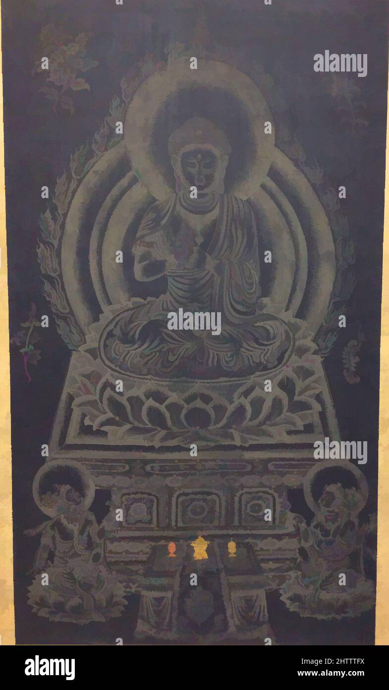 Art inspiré par Bouddha assis sur Lotus Throne, Qing Dynasty (1644–1911), Chine, rouleau suspendu; encre et couleur sur soie, 34 x 18 7/8in. (86,4 x 47,9cm), peintures, Jiang Jun, oeuvres classiques modernisées par Artotop avec une touche de modernité. Formes, couleur et valeur, impact visuel accrocheur sur l'art émotions par la liberté d'œuvres d'art d'une manière contemporaine. Un message intemporel qui cherche une nouvelle direction créative. Artistes qui se tournent vers le support numérique et créent le NFT Artotop Banque D'Images