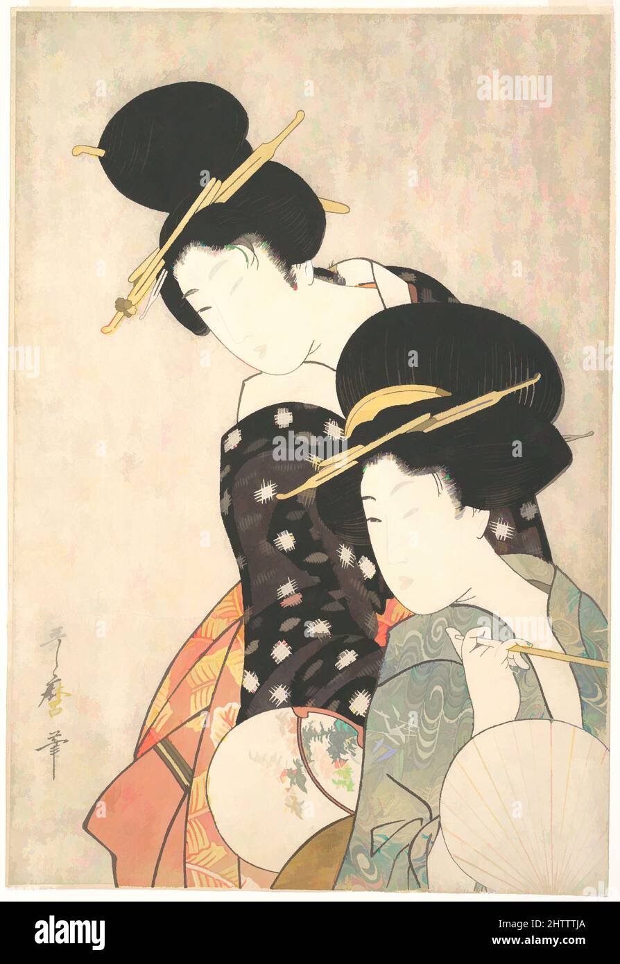 Art inspiré par deux femmes, période Edo (1615–1868), env. 1790, Japon, imprimé polychrome sur bois ; encre et couleur sur papier, 15 3/8 x 10 1/8 po. (39,1 x 25,7 cm), Prints, Kitagawa Utamaro (japonais, 1753?–1806), Utamaro a placé ces deux beautés l'une au-dessus de l'autre dans un inoubliable, oeuvres classiques modernisées par Artotop avec un peu de modernité. Formes, couleur et valeur, impact visuel accrocheur sur l'art émotions par la liberté d'œuvres d'art d'une manière contemporaine. Un message intemporel qui cherche une nouvelle direction créative. Artistes qui se tournent vers le support numérique et créent le NFT Artotop Banque D'Images