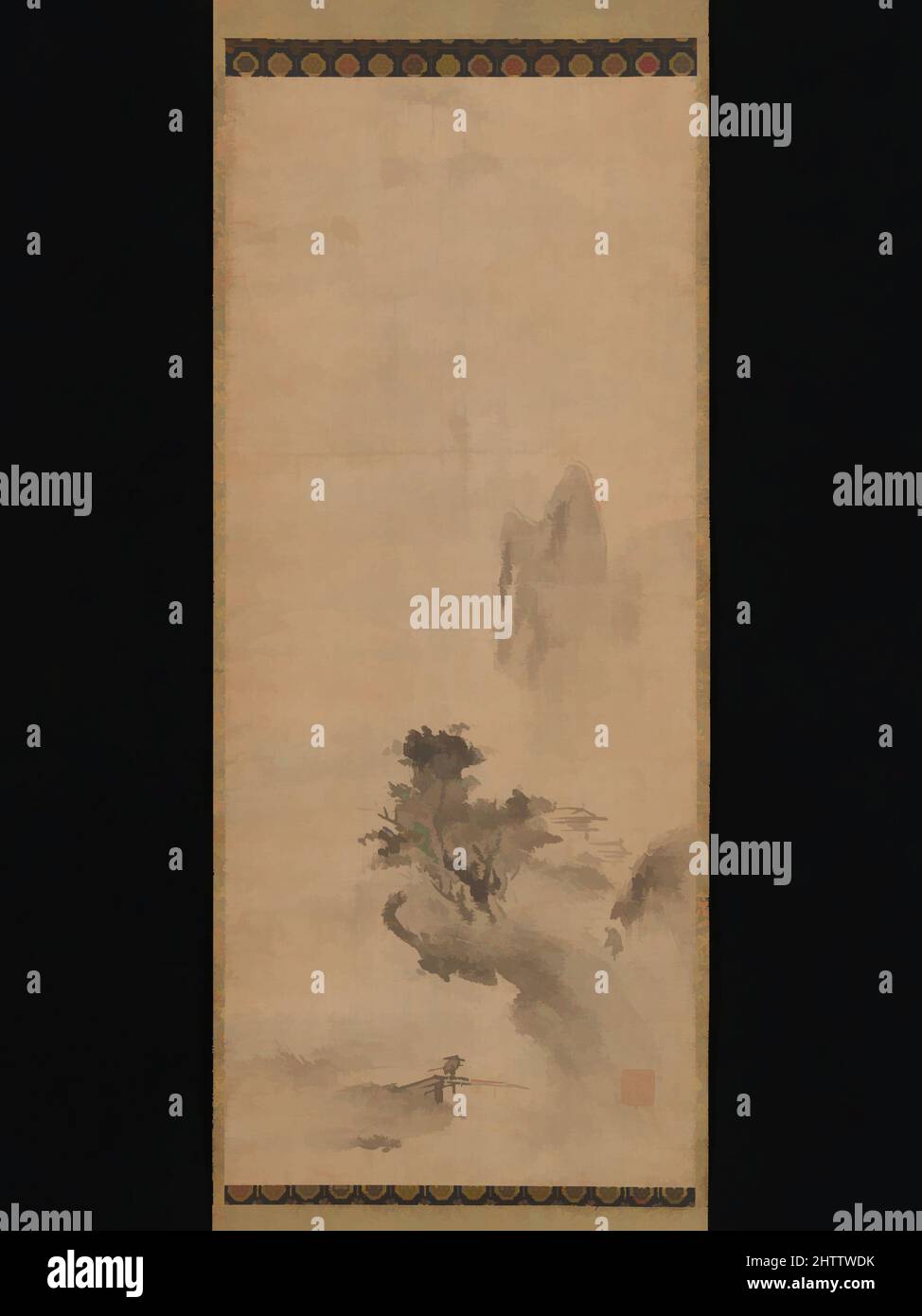 Art inspiré par le paysage d'encre en éclats, 破墨山水図, période de Muromachi (1392–1573), début du 16th siècle, Japon, Rouleau suspendu ; encre sur papier, image : 31 1/2 × 13 3/8 po. (80 × 33,9 cm), peintures, Bokushō Shūshō (japonais, actif fin 15th–début 16th siècle), cette peinture évocatrice de Bokushō, œuvres classiques modernisées par Artotop avec une touche de modernité. Formes, couleur et valeur, impact visuel accrocheur sur l'art émotions par la liberté d'œuvres d'art d'une manière contemporaine. Un message intemporel qui cherche une nouvelle direction créative. Artistes qui se tournent vers le support numérique et créent le NFT Artotop Banque D'Images