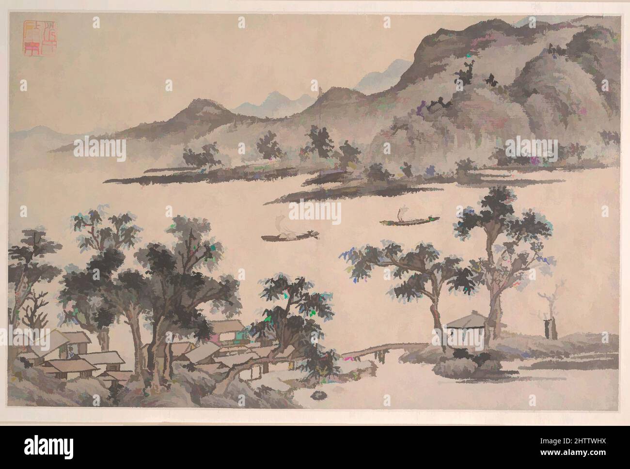 Art inspiré par Paysage avec Voiliers, Ming (1368–1644) ou Qing (1644–1911) Dynasty, Chine, Album feuille; encre et couleur sur papier, 9 5/8 x 14 13/16 po. (24,4 x 37,6 cm), peintures, attribuées à Shen Zhou (Chinois, 1427–1509, oeuvres classiques modernisées par Artotop avec une touche de modernité. Formes, couleur et valeur, impact visuel accrocheur sur l'art émotions par la liberté d'œuvres d'art d'une manière contemporaine. Un message intemporel qui cherche une nouvelle direction créative. Artistes qui se tournent vers le support numérique et créent le NFT Artotop Banque D'Images