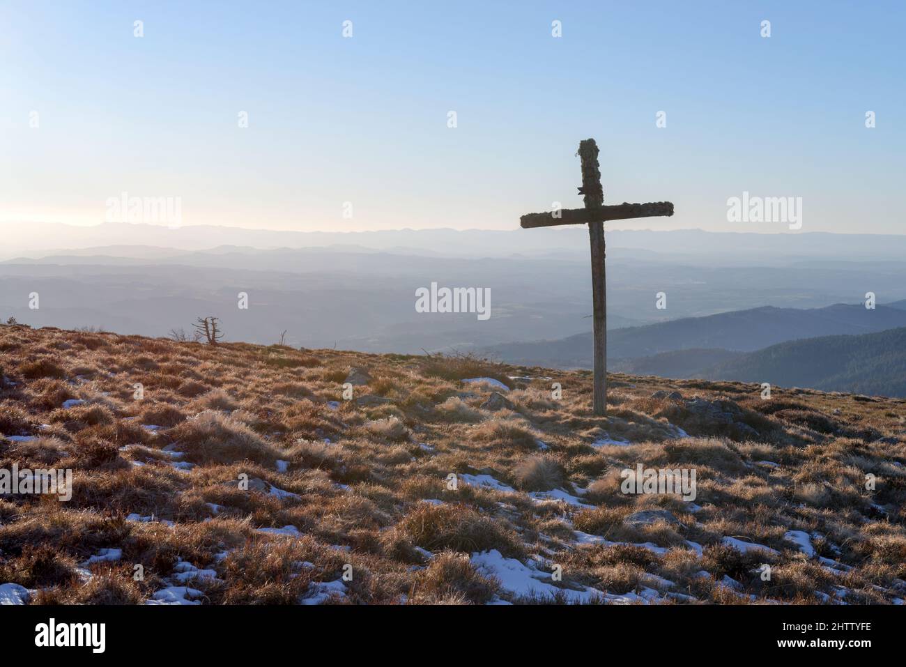 Paysage d'hiver au Col du Béal, Monts de Forez, France Banque D'Images