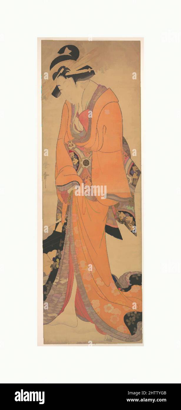 Art inspiré par Geisha, probablement une fille chantante, époque Edo (1615–1868), Japon, imprimé polychrome sur bois; encre et couleur sur papier, H. 29 1/2 po. (74,9 cm) ; avec 9 5/8 po (24,4 cm), Prints, Kitagawa Utamaro (japonais, 1753?–1806, oeuvres classiques modernisées par Artotop avec une touche de modernité. Formes, couleur et valeur, impact visuel accrocheur sur l'art émotions par la liberté d'œuvres d'art d'une manière contemporaine. Un message intemporel qui cherche une nouvelle direction créative. Artistes qui se tournent vers le support numérique et créent le NFT Artotop Banque D'Images