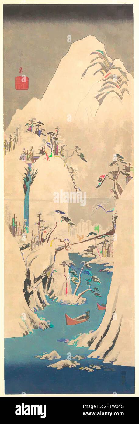 Art inspiré par Snowy gorge, époque Edo (1615–1868), Japon, imprimé bois polychrome ; encre et couleur sur papier, 28 3/4 x 9 1/2 po. (73 x 24,1 cm), Prints, Utagawa Hiroshige (japonais, Tokyo (Edo) 1797–1858 Tokyo (Edo)), Hiroshige a commencé sa carrière à environ quinze ans comme étudiant de, les œuvres classiques modernisées par Artotop avec un peu de modernité. Formes, couleur et valeur, impact visuel accrocheur sur l'art émotions par la liberté d'œuvres d'art d'une manière contemporaine. Un message intemporel qui cherche une nouvelle direction créative. Artistes qui se tournent vers le support numérique et créent le NFT Artotop Banque D'Images