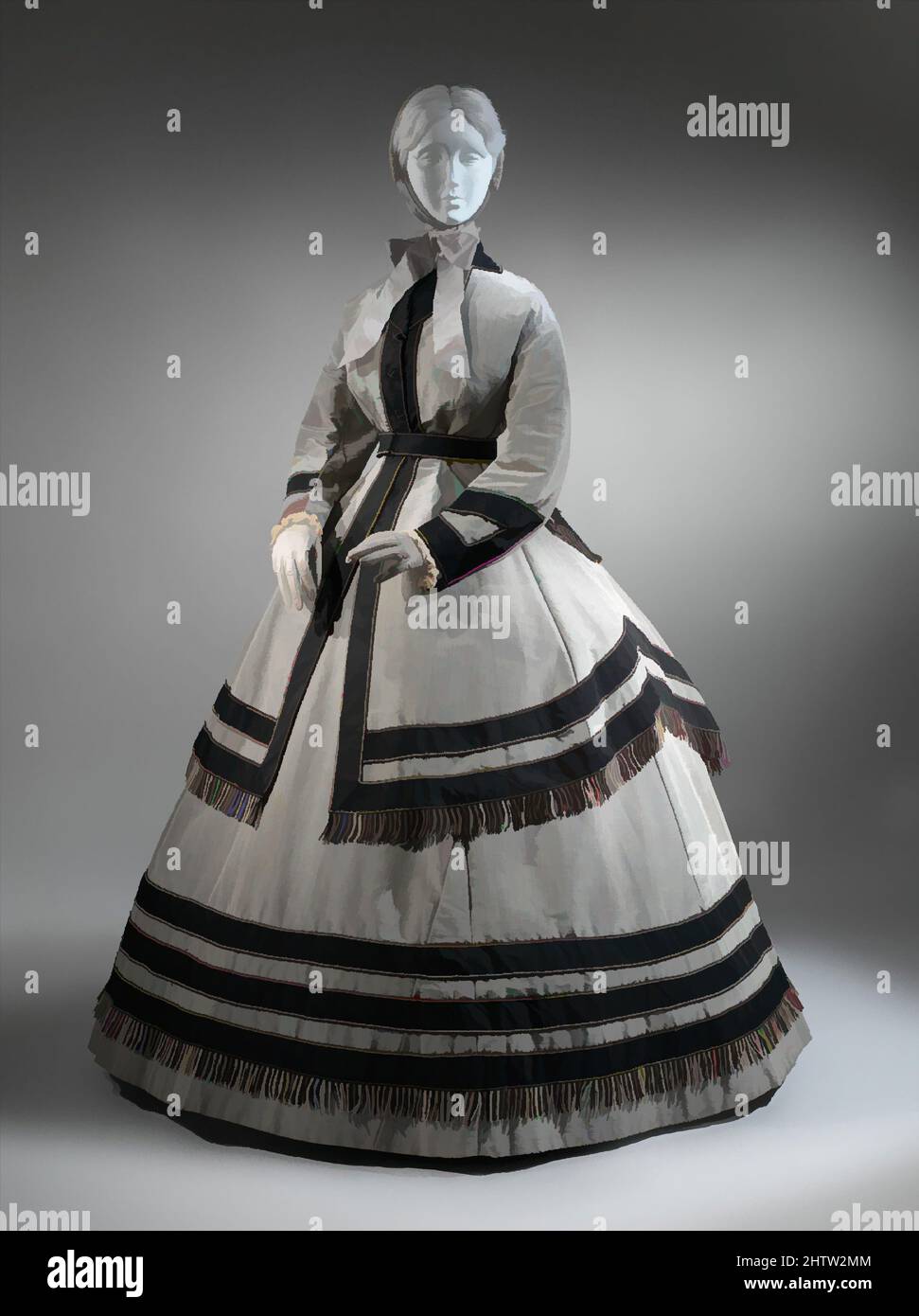 Art inspiré par Wedding ensemble, 1868, américain, (a–c) soie/laine, selon l'histoire de la famille, Amelia Jane Carley (1844–1892) portait cette robe lors de son mariage avec William Edward Chess (1842–1926) en 1868 en Virginie-Occidentale, les couleurs à demi-deuil choisies en l'honneur de ceux qui sont morts pendant, Œuvres classiques modernisées par Artotop avec une touche de modernité. Formes, couleur et valeur, impact visuel accrocheur sur l'art émotions par la liberté d'œuvres d'art d'une manière contemporaine. Un message intemporel qui cherche une nouvelle direction créative. Artistes qui se tournent vers le support numérique et créent le NFT Artotop Banque D'Images