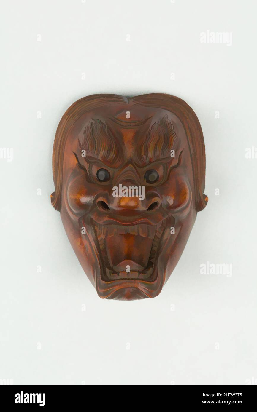 Art inspiré par Netsuke de Mask, Edo (1615–1868) ou période Meiji (1868–1912), 19th siècle, Japon, Bois; brun foncé, Yeux incrusté, H. 2 1/8 po (5,4 cm) ; avec 1 5/8 po (4,1 cm), Netsuke, oeuvres classiques modernisées par Artotop avec une touche de modernité. Formes, couleur et valeur, impact visuel accrocheur sur l'art émotions par la liberté d'œuvres d'art d'une manière contemporaine. Un message intemporel qui cherche une nouvelle direction créative. Artistes qui se tournent vers le support numérique et créent le NFT Artotop Banque D'Images