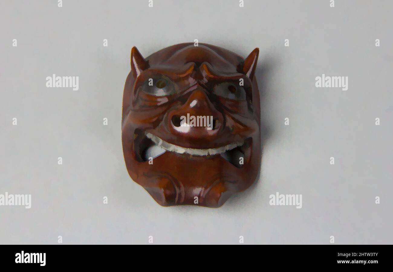 Art inspiré par Netsuke de Noh Mask, 19th siècle, Japon, Bois avec yeux et dents métalliques, H. 2 in. (5,1 cm) ; avec 1 3/8 po (3,5 cm) ; D. 1 1/8 po (2,9 cm), Netsuke, oeuvres classiques modernisées par Artotop avec une touche de modernité. Formes, couleur et valeur, impact visuel accrocheur sur l'art émotions par la liberté d'œuvres d'art d'une manière contemporaine. Un message intemporel qui cherche une nouvelle direction créative. Artistes qui se tournent vers le support numérique et créent le NFT Artotop Banque D'Images