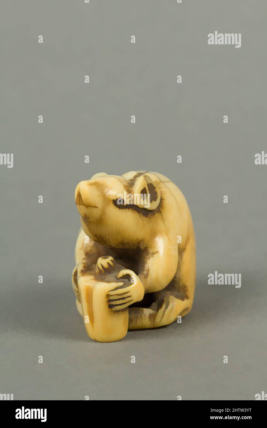 Art inspiré par Netsuke de souris rongeant sur bougie, 18th siècle, Japon,  Ivoire, H. 1 3/16 po. (3 cm) ; avec 13/16 po (2,1 cm) ; L. 1 5/16 po. (3,3  cm),