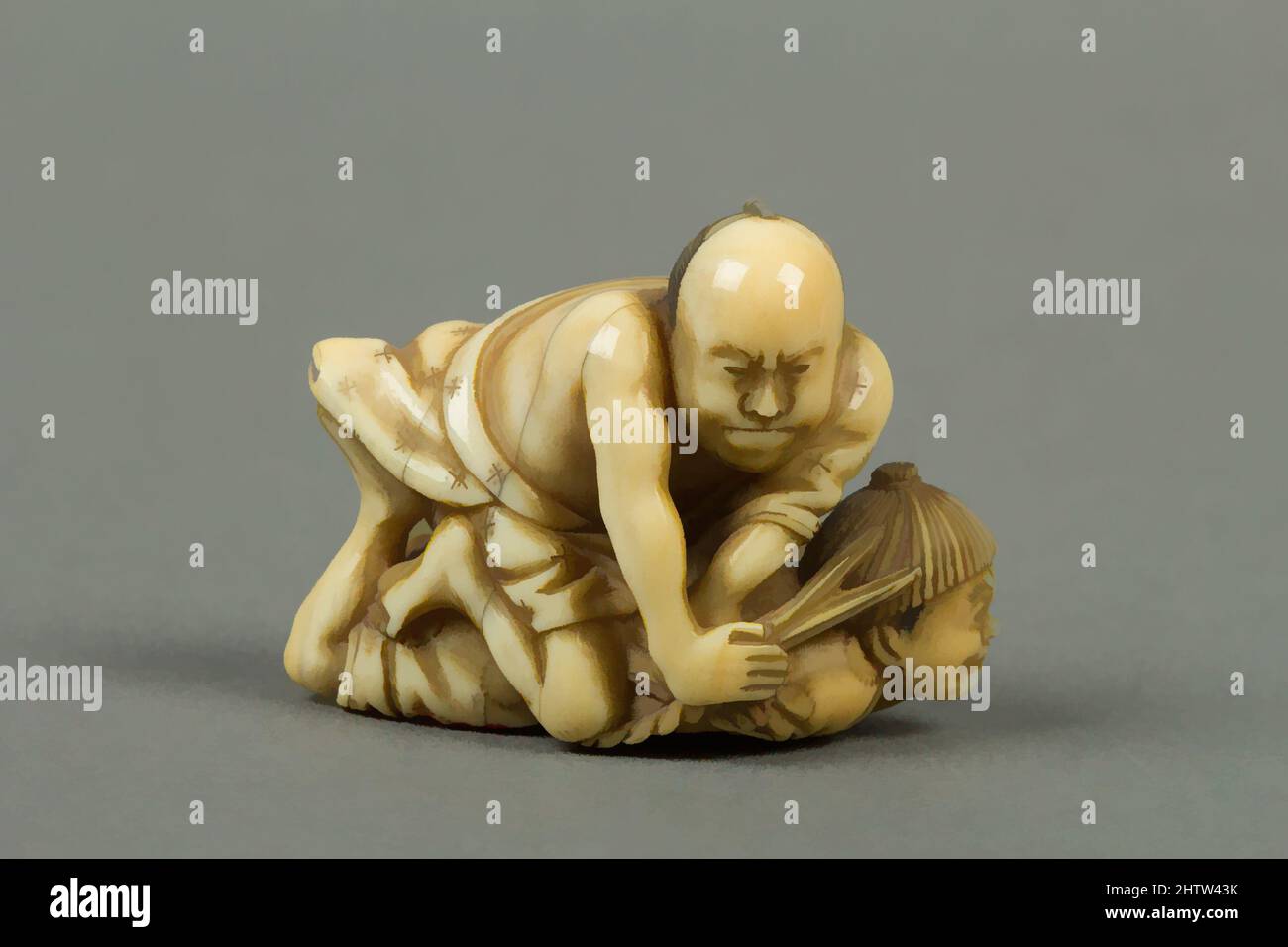 Art inspiré par Netsuke, 19th siècle, Japon, Ivoire, H. 1 1/4 po. (3,2 cm) ; avec 1 1/2 po (3,8 cm), Netsuke, oeuvres classiques modernisées par Artotop avec une touche de modernité. Formes, couleur et valeur, impact visuel accrocheur sur l'art émotions par la liberté d'œuvres d'art d'une manière contemporaine. Un message intemporel qui cherche une nouvelle direction créative. Artistes qui se tournent vers le support numérique et créent le NFT Artotop Banque D'Images