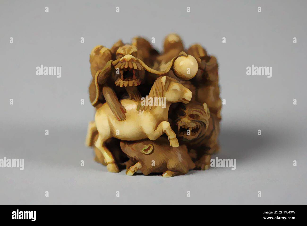 Art inspiré par Netsuke du Groupe des animaux, 19th siècle, Japon, Ivoire, H. 1 1/3 in. (3,4 cm) ; avec 1 3/8 po (3,5 cm), Netsuke, oeuvres classiques modernisées par Artotop avec une touche de modernité. Formes, couleur et valeur, impact visuel accrocheur sur l'art émotions par la liberté d'œuvres d'art d'une manière contemporaine. Un message intemporel qui cherche une nouvelle direction créative. Artistes qui se tournent vers le support numérique et créent le NFT Artotop Banque D'Images