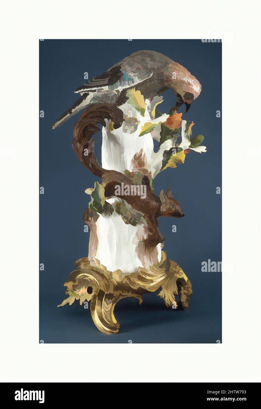 Art inspiré par Jay (un de deux), 1740, allemand, Meissen, porcelaine à pâte dure, Bronze doré, hauteur : 18 po. (45,7 cm), céramique-porcelaine, porcelaine les oiseaux ont leurs origines dans la tradition princière de maintenir des collections d'animaux vivants et d'oiseaux dans les ménageries et les aviaires, oeuvres classiques modernisées par Artotop avec un peu de modernité. Formes, couleur et valeur, impact visuel accrocheur sur l'art émotions par la liberté d'œuvres d'art d'une manière contemporaine. Un message intemporel qui cherche une nouvelle direction créative. Artistes qui se tournent vers le support numérique et créent le NFT Artotop Banque D'Images