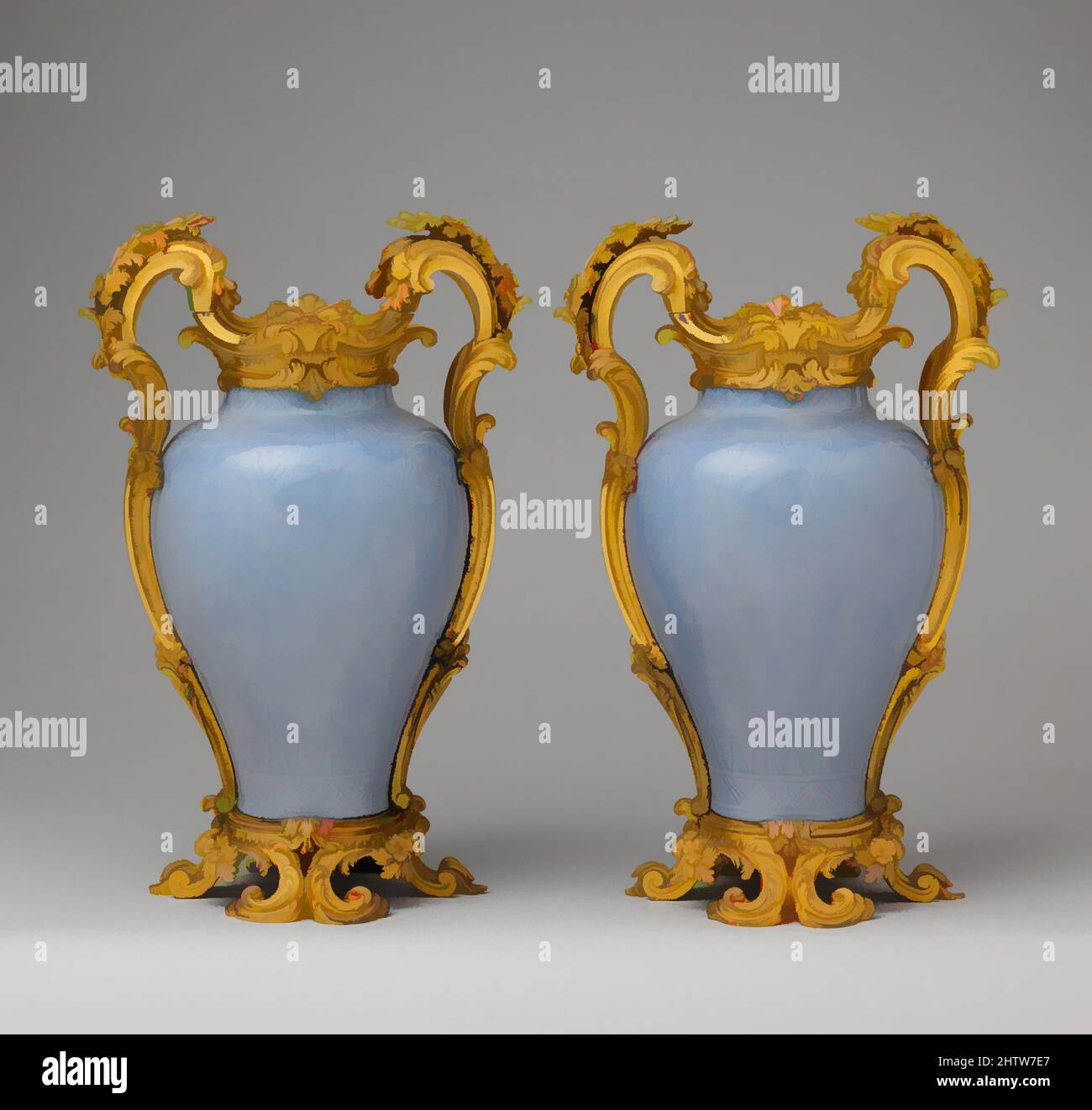 Art inspiré par paire de vases, env. 1750, chinois avec supports français, porcelaine à pâte dure, bronze doré, total : 7 1/4 × 7 1/4 × 5 1/2 po, 6lb. (18,4 × 18,4 × 14 cm, 2,7216kg), bronze doré, ces vases de la période pulmonaire du CH'ien ont été embellis à Paris avec des œuvres classiques modernisées par Artotop avec une touche de modernité. Formes, couleur et valeur, impact visuel accrocheur sur l'art émotions par la liberté d'œuvres d'art d'une manière contemporaine. Un message intemporel qui cherche une nouvelle direction créative. Artistes qui se tournent vers le support numérique et créent le NFT Artotop Banque D'Images