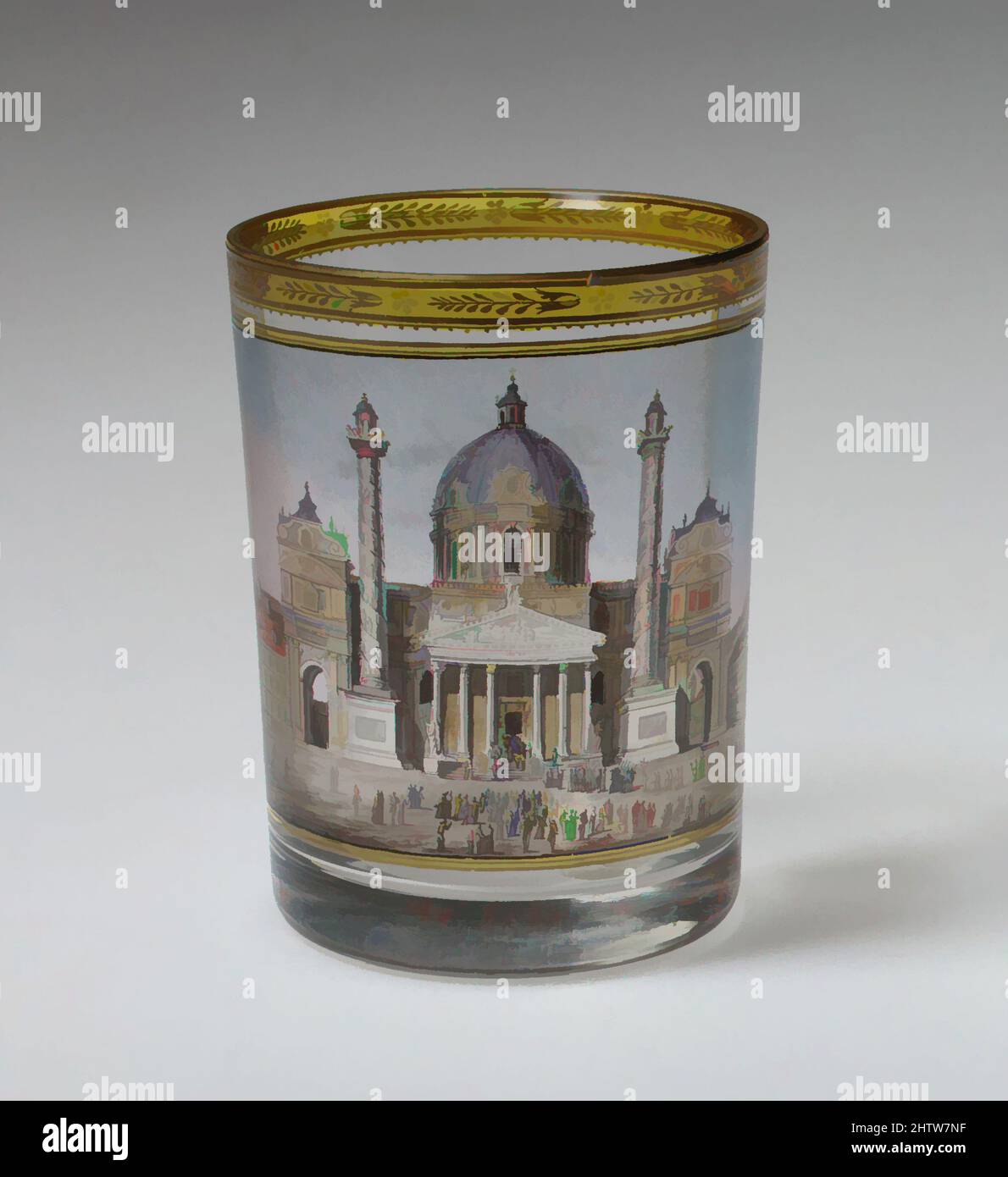 Art inspiré par la vue de la Karlskirche, Vienne, 1816, autrichien, Vienne, Verre, émaillé et doré, hauteur : 3 3/4 po (9,5 cm), verre, vue sur la Karlskirche, ou église Saint Charles Borromeo (Vienne), en émail translucide brillant. L'artiste, Gottlob Samuel Mohn, était le fils de, des œuvres classiques modernisées par Artotop avec une touche de modernité. Formes, couleur et valeur, impact visuel accrocheur sur l'art émotions par la liberté d'œuvres d'art d'une manière contemporaine. Un message intemporel qui cherche une nouvelle direction créative. Artistes qui se tournent vers le support numérique et créent le NFT Artotop Banque D'Images