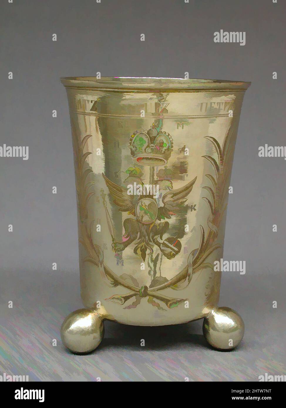 Art inspiré par Beaker (Stopa), env. 1714, russe (Moscou), doré argenté, H. 6 3/16 po. (15,7 cm.), Metalwork-Silver, œuvres classiques modernisées par Artotop avec une touche de modernité. Formes, couleur et valeur, impact visuel accrocheur sur l'art émotions par la liberté d'œuvres d'art d'une manière contemporaine. Un message intemporel qui cherche une nouvelle direction créative. Artistes qui se tournent vers le support numérique et créent le NFT Artotop Banque D'Images