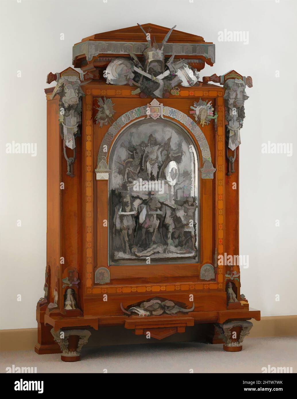 Art inspiré par Cabinet, bois de Charles-Guillaume Diehl (français, 1811–ca. 1885), 1867, français, Paris, chêne plaqué cèdre, noyer, ébène et ivoire; supports en bronze argenté, 93 3/4 x 59 1/2 x 23 5/8 po. (238,1 x 151,1 x 60 cm), mobilier en bois, boiseries de Charles-Guillaume, œuvres classiques modernisées par Artotop avec une touche de modernité. Formes, couleur et valeur, impact visuel accrocheur sur l'art émotions par la liberté d'œuvres d'art d'une manière contemporaine. Un message intemporel qui cherche une nouvelle direction créative. Artistes qui se tournent vers le support numérique et créent le NFT Artotop Banque D'Images