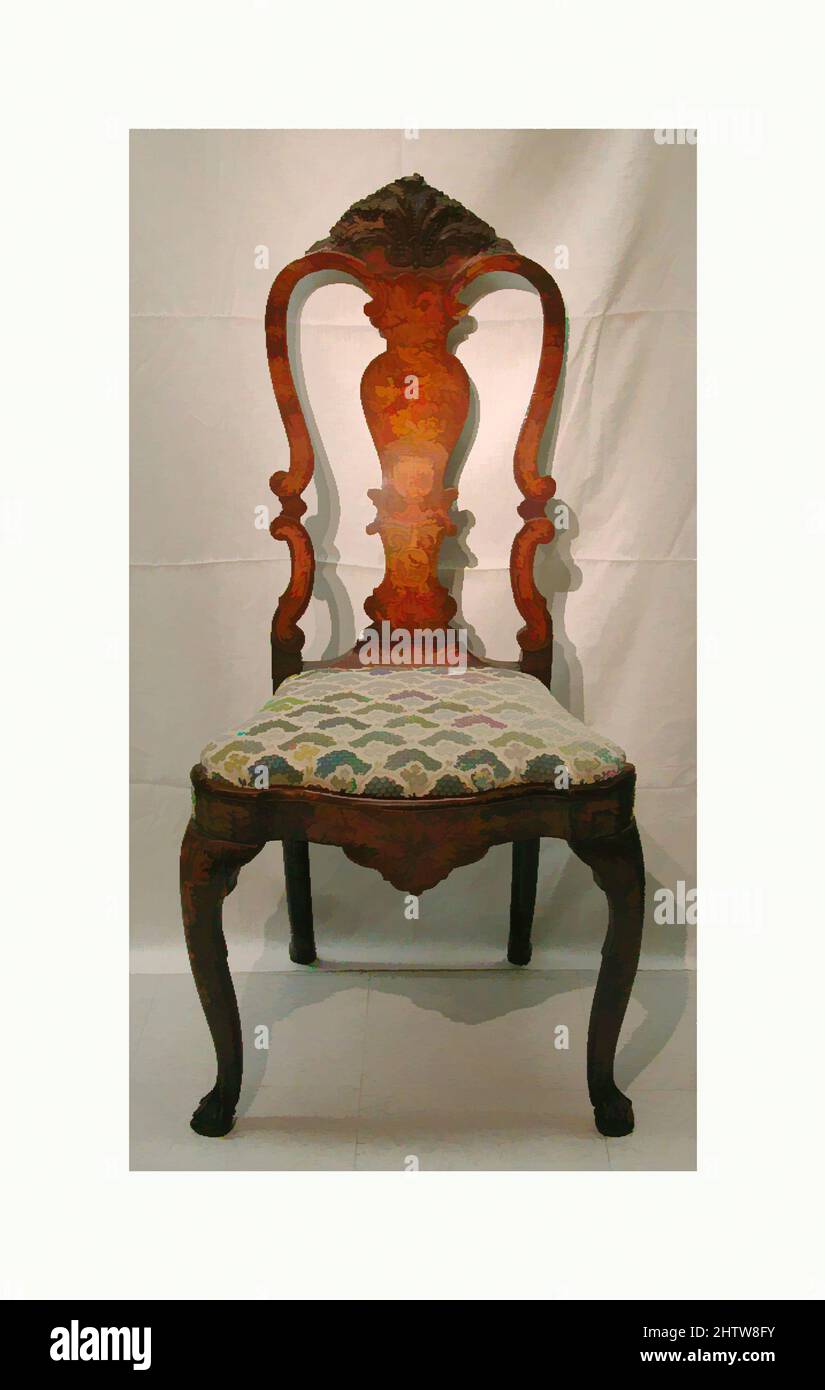 Art inspiré par une chaise d'appoint (une de deux), début du 18th siècle, néerlandais, noyer, bois de marqueterie; Le marquetry a ajouté à un moment ultérieur, probablement à la fin du 19th siècle, globalement: 44 1/2 × 21 1/2 × 17 1/2 po. (113 × 54,6 × 44,5 cm), mobilier en bois, oeuvres classiques modernisées par Artotop avec une touche de modernité. Formes, couleur et valeur, impact visuel accrocheur sur l'art émotions par la liberté d'œuvres d'art d'une manière contemporaine. Un message intemporel qui cherche une nouvelle direction créative. Artistes qui se tournent vers le support numérique et créent le NFT Artotop Banque D'Images
