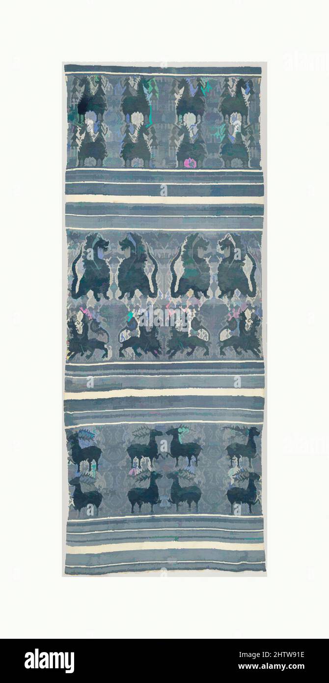 Art inspiré par la couverture avec des licornes, 16th siècle, italien, Pérouse, coton et fibres de Bast, 33 × 87 1/2 po. (83,8 × 222,3 cm), textiles-Woven, les licornes se joignent à des wycavernes, des centaures, et des chiffons sur ce tissu rayé, typique du travail des tisserands à Pérouse. Ces tissus avec caractéristique, les œuvres classiques modernisées par Artotop avec un peu de modernité. Formes, couleur et valeur, impact visuel accrocheur sur l'art émotions par la liberté d'œuvres d'art d'une manière contemporaine. Un message intemporel qui cherche une nouvelle direction créative. Artistes qui se tournent vers le support numérique et créent le NFT Artotop Banque D'Images