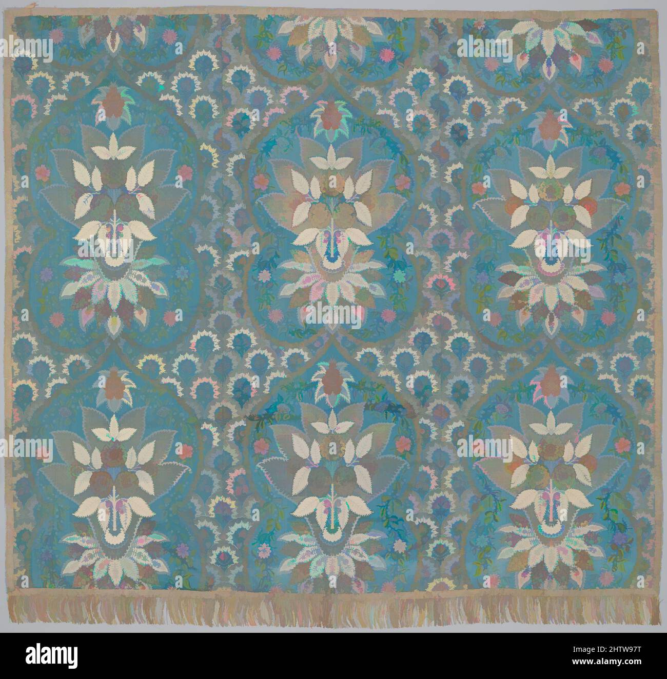 Art inspiré par Panel de soie à motifs de dentelle, 1720s, français, Lampas, fil de soie et de métal, L. 58 3/4 (avec frange) x W. 62 pouces (149,2 x 157,5 cm), textiles-Woven, ce type distinctif de soie, fait dans les centres de tissage de France, Angleterre, Et les pays-Bas, est maintenant mentionné, les œuvres classiques modernisées par Artotop avec un peu de modernité. Formes, couleur et valeur, impact visuel accrocheur sur l'art émotions par la liberté d'œuvres d'art d'une manière contemporaine. Un message intemporel qui cherche une nouvelle direction créative. Artistes qui se tournent vers le support numérique et créent le NFT Artotop Banque D'Images