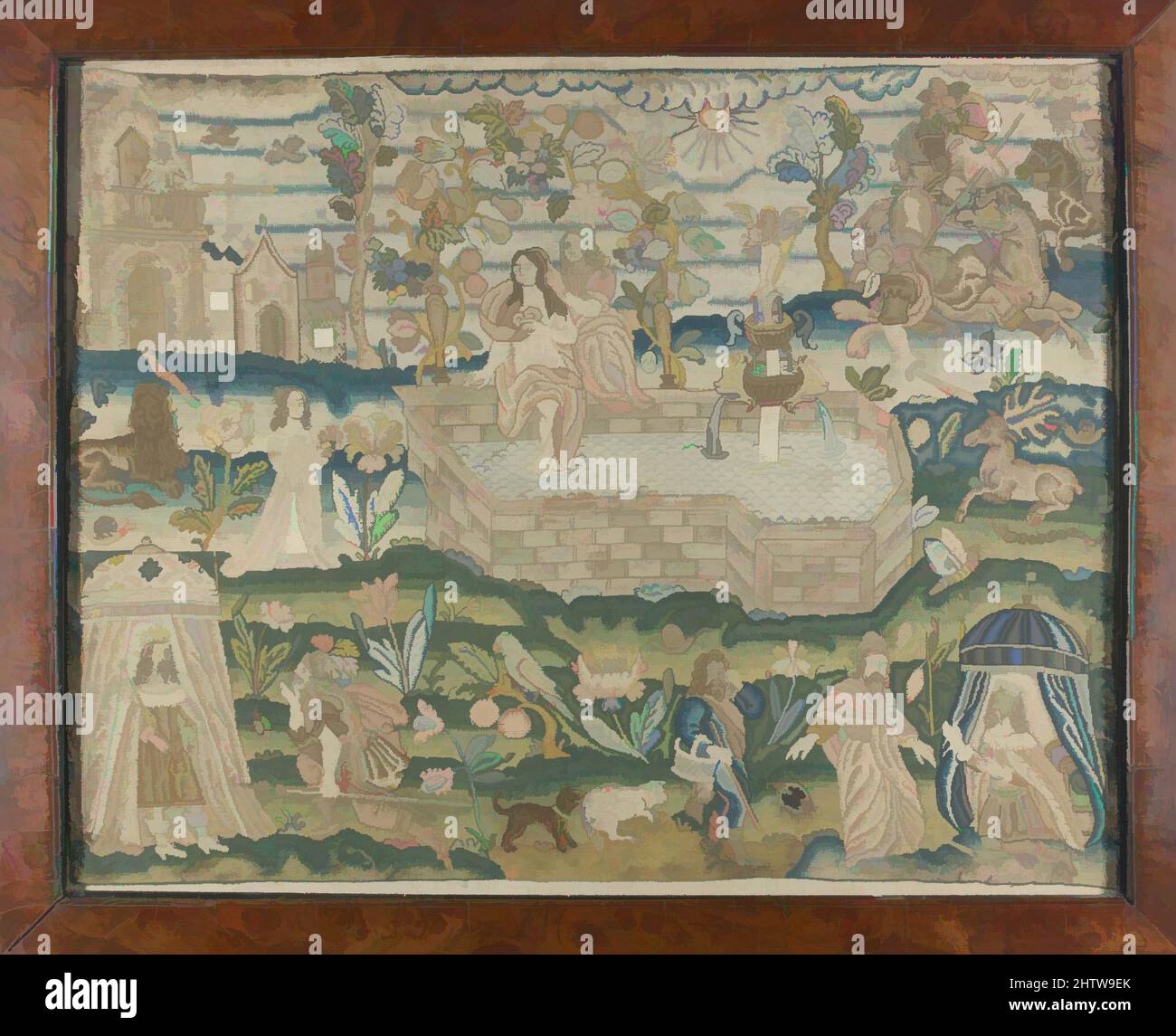 Art inspiré par David et Bathsheba, troisième quart de 17th siècle, britannique, toile travaillé avec le fil de lin de soie; tente, Gobelin, noeud, rococo, Et coutures couching, H. 15 7/8 x W. 20 1/2 pouces (40,3 x 52,1 cm); encadré: H. 19 1/4 x W. 24 x D. 1 pouces (48,9 x 61,0 x 2,5 cm), textiles-, oeuvres classiques modernisées par Artotop avec une touche de modernité. Formes, couleur et valeur, impact visuel accrocheur sur l'art émotions par la liberté d'œuvres d'art d'une manière contemporaine. Un message intemporel qui cherche une nouvelle direction créative. Artistes qui se tournent vers le support numérique et créent le NFT Artotop Banque D'Images