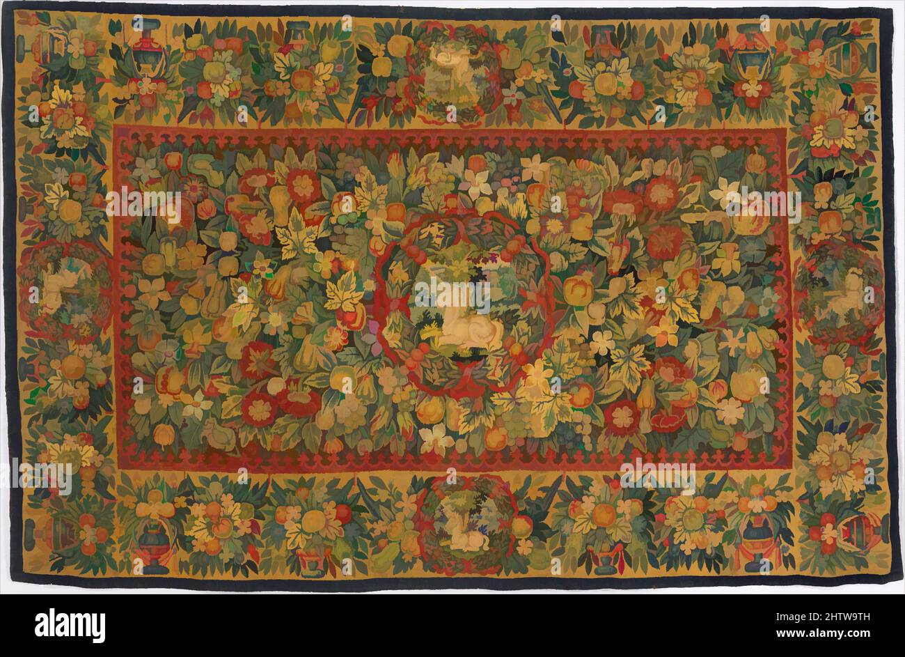 Art inspiré par tapis de table avec des licornes, ca. 1600, néerlandais, Laine, soie (14-16 gauchissement par pouce, 6 par cm), H. 60 x W. 92in. (152,4 x 233,7cm), textiles-tapisseries, œuvres classiques modernisées par Artotop avec une touche de modernité. Formes, couleur et valeur, impact visuel accrocheur sur l'art émotions par la liberté d'œuvres d'art d'une manière contemporaine. Un message intemporel qui cherche une nouvelle direction créative. Artistes qui se tournent vers le support numérique et créent le NFT Artotop Banque D'Images