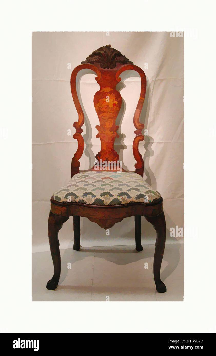Art inspiré par une chaise d'appoint (une de deux), début du 18th siècle, néerlandais, noyer, bois de marqueterie; Le marquetry a ajouté à un moment ultérieur, probablement à la fin du 19th siècle, globalement: 44 1/2 × 21 1/2 × 17 1/2 po. (113 × 54,6 × 44,5 cm), mobilier en bois, oeuvres classiques modernisées par Artotop avec une touche de modernité. Formes, couleur et valeur, impact visuel accrocheur sur l'art émotions par la liberté d'œuvres d'art d'une manière contemporaine. Un message intemporel qui cherche une nouvelle direction créative. Artistes qui se tournent vers le support numérique et créent le NFT Artotop Banque D'Images