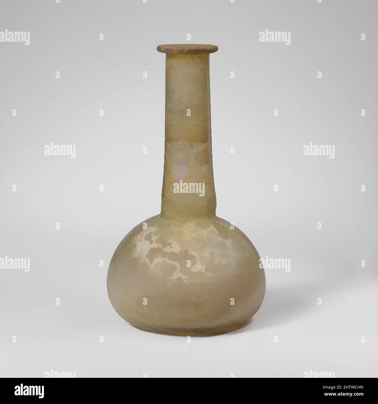 Art inspiré par flacon de parfum en verre, mi-impérial ou impérial tardif, 2nd–3rd Century A.D., romain, verre ; soufflé, 5 7/8in. (15cm), verre, translucide, vert jaunâtre pâle. Rebord replié, par dessus et dans, aplati sur le dessus et dans la bouche; col grand, cylindrique, extensible vers le bas et dans les outils, œuvres classiques modernisées par Artotop avec une touche de modernité. Formes, couleur et valeur, impact visuel accrocheur sur l'art émotions par la liberté d'œuvres d'art d'une manière contemporaine. Un message intemporel qui cherche une nouvelle direction créative. Artistes qui se tournent vers le support numérique et créent le NFT Artotop Banque D'Images