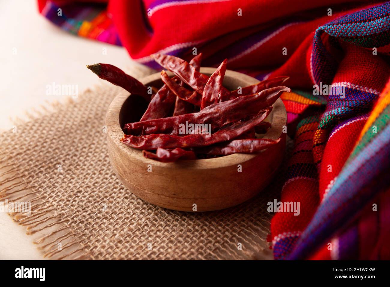 Chili de Arbol. Ce puissant Chili mexicain peut être utilisé frais, en poudre ou séché pour la préparation de salsa et une variété de plats mexicains. Banque D'Images