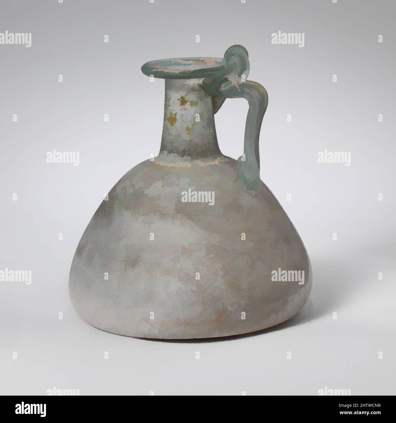 Art inspiré par la verseuse en verre, Mid Imperial, 2nd–3rd Century A.D., romain, verre ; soufflé, 4 3/4 po (12 cm), verre, bleu translucide vert; poignée de la même couleur mais avec quelques traînées vertes. Rebord tubulaire plié, en bas, rond, et dans, puis pressé à l'intérieur de la bouche torrentielle; short, Classic œuvres modernisées par Artotop avec un peu de modernité. Formes, couleur et valeur, impact visuel accrocheur sur l'art émotions par la liberté d'œuvres d'art d'une manière contemporaine. Un message intemporel qui cherche une nouvelle direction créative. Artistes qui se tournent vers le support numérique et créent le NFT Artotop Banque D'Images