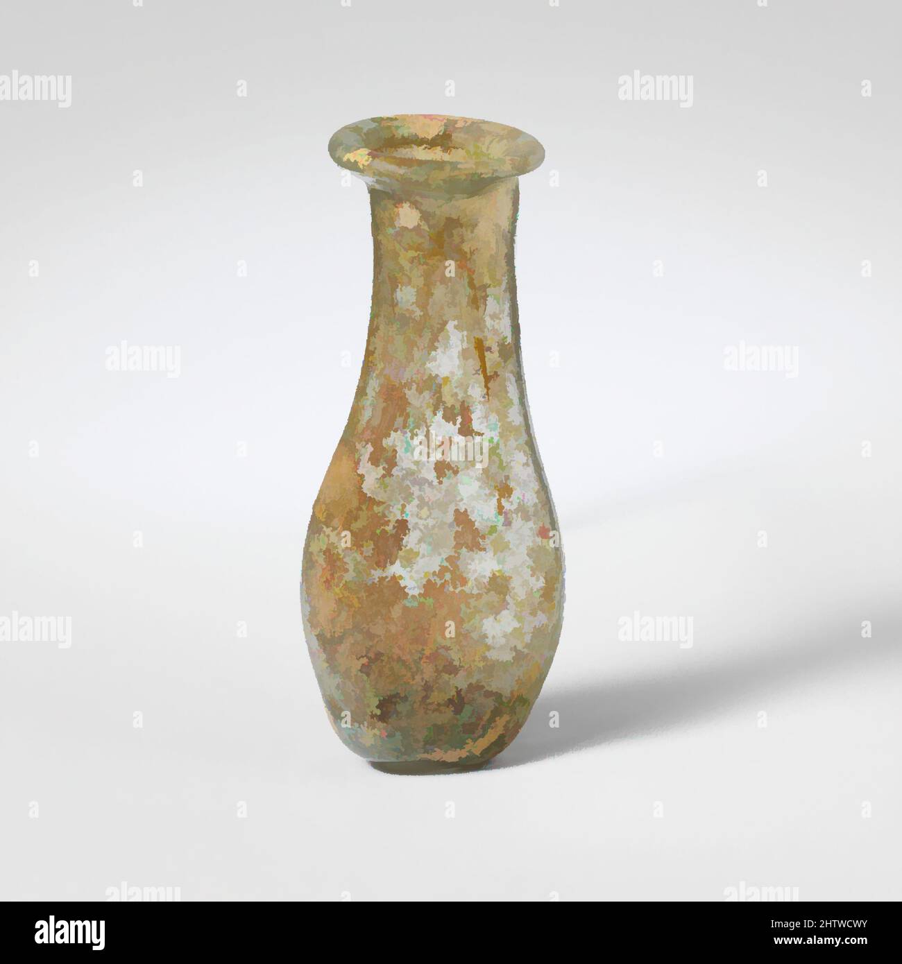 Art inspiré par la bouteille de Lentoïde en verre, impérial, 1st–4th Century A.D., romain, verre ; soufflé, 2 3/8 po (6 cm), verre, bleu clair verdâtre translucide. Rebord tubulaire, replié, arrondi et intérieur ; col cylindrique court, S'étendant vers le bas et se joignant imperceptiblement au corps; corps lentoïde, oeuvres classiques modernisées par Artotop avec une touche de modernité. Formes, couleur et valeur, impact visuel accrocheur sur l'art émotions par la liberté d'œuvres d'art d'une manière contemporaine. Un message intemporel qui cherche une nouvelle direction créative. Artistes qui se tournent vers le support numérique et créent le NFT Artotop Banque D'Images