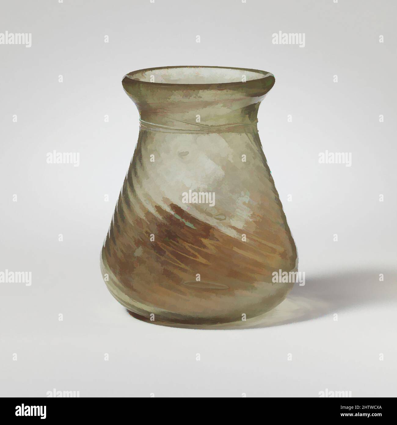 Art inspiré par le pot en verre, impérial tardif, datant de la fin du 3rd au 4th siècle, romain, verre ; prémoulé, soufflé, Et tracté, au total: 3 1/2 x 3 1/16in. (8,9 x 7,8cm), verre, translucide, vert jaunâtre pâle, avec stries violettes. Jante lisse et arrondie ; col évasé ; corps conique, arrondi à la base, Œuvres classiques modernisées par Artotop avec une touche de modernité. Formes, couleur et valeur, impact visuel accrocheur sur l'art émotions par la liberté d'œuvres d'art d'une manière contemporaine. Un message intemporel qui cherche une nouvelle direction créative. Artistes qui se tournent vers le support numérique et créent le NFT Artotop Banque D'Images