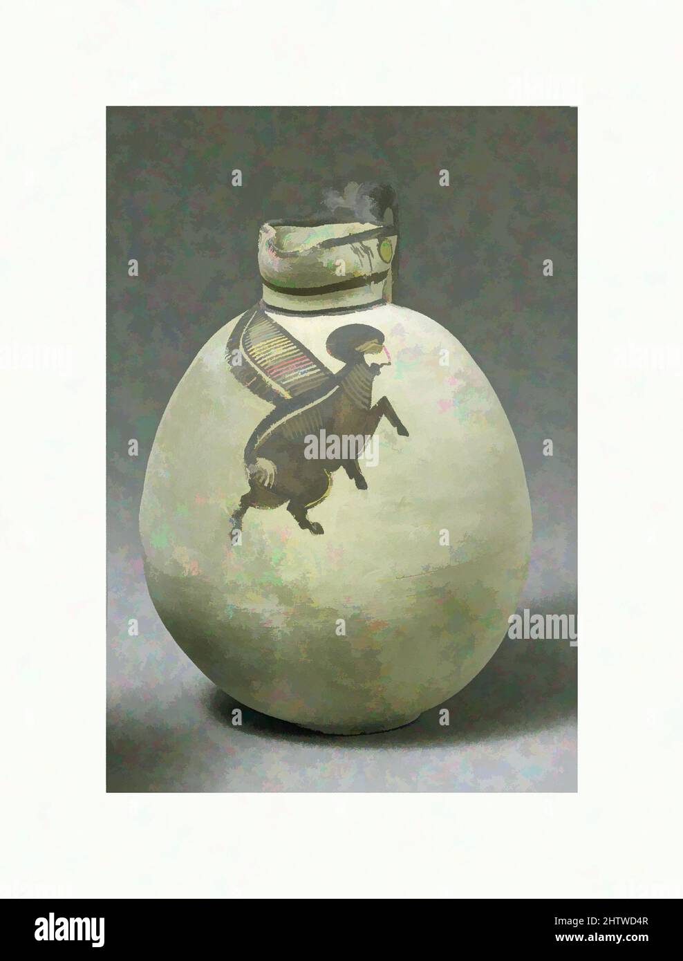 Art inspiré par la carafe en terre cuite, Cypro-archaïque I, ca. 750–600 C.-B., chypriote, terre cuite, H. 7 15/16 po. (20,2 cm), vases, la figure étonnante montre un corps compact avec de petits sabots, un d'une paire d'ailes, et un visage humain. La source iconographique est proche de l'est, peut-être l'un des, oeuvres classiques modernisées par Artotop avec un peu de modernité. Formes, couleur et valeur, impact visuel accrocheur sur l'art émotions par la liberté d'œuvres d'art d'une manière contemporaine. Un message intemporel qui cherche une nouvelle direction créative. Artistes qui se tournent vers le support numérique et créent le NFT Artotop Banque D'Images