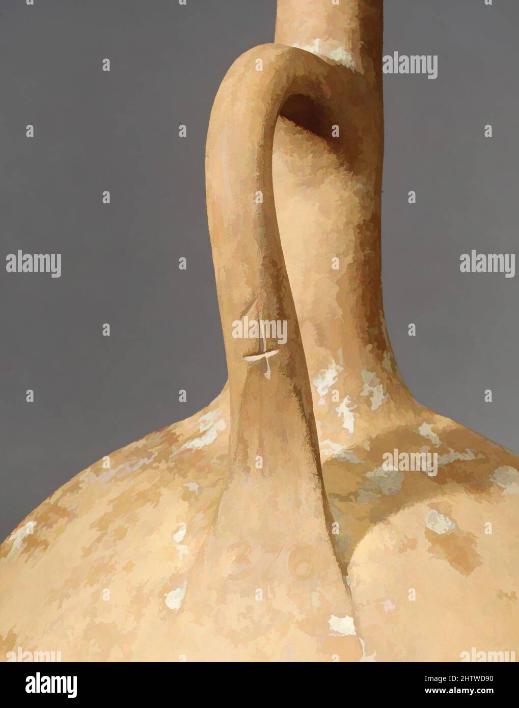 Art inspiré par la fiole de lentoïde en terre cuite, Chypre tardif, env. 1600–1050 C.-B., chypriote, terre cuite, H. 10 5/16 po. (26,2 cm), les vases, Un signe qui peut être dans le script Cypro-Minoan déchiffré a été gravé près de la base de la poignée avant de tirer. Il y a peu de preuves pour direct, les œuvres classiques modernisées par Artotop avec un peu de modernité. Formes, couleur et valeur, impact visuel accrocheur sur l'art émotions par la liberté d'œuvres d'art d'une manière contemporaine. Un message intemporel qui cherche une nouvelle direction créative. Artistes qui se tournent vers le support numérique et créent le NFT Artotop Banque D'Images
