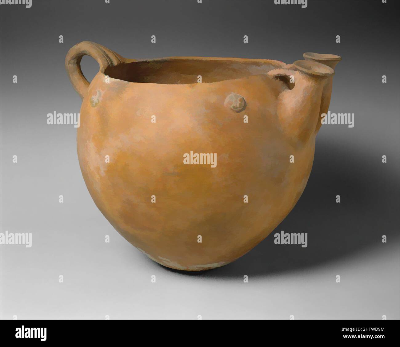 Art inspiré par un bol en terre cuite, âge de bronze précoce ou moyen, env. 2500–1600 C.-B., chypriote, terre cuite, H. 14 po. (35,6 cm), vases, bol avec poignée et deux becs. Les navires de Ware polis rouges, tels que ce bol, ont fait leur apparition au tout début de la période chypriote I, les œuvres classiques modernisées par Artotop avec un peu de modernité. Formes, couleur et valeur, impact visuel accrocheur sur l'art émotions par la liberté d'œuvres d'art d'une manière contemporaine. Un message intemporel qui cherche une nouvelle direction créative. Artistes qui se tournent vers le support numérique et créent le NFT Artotop Banque D'Images