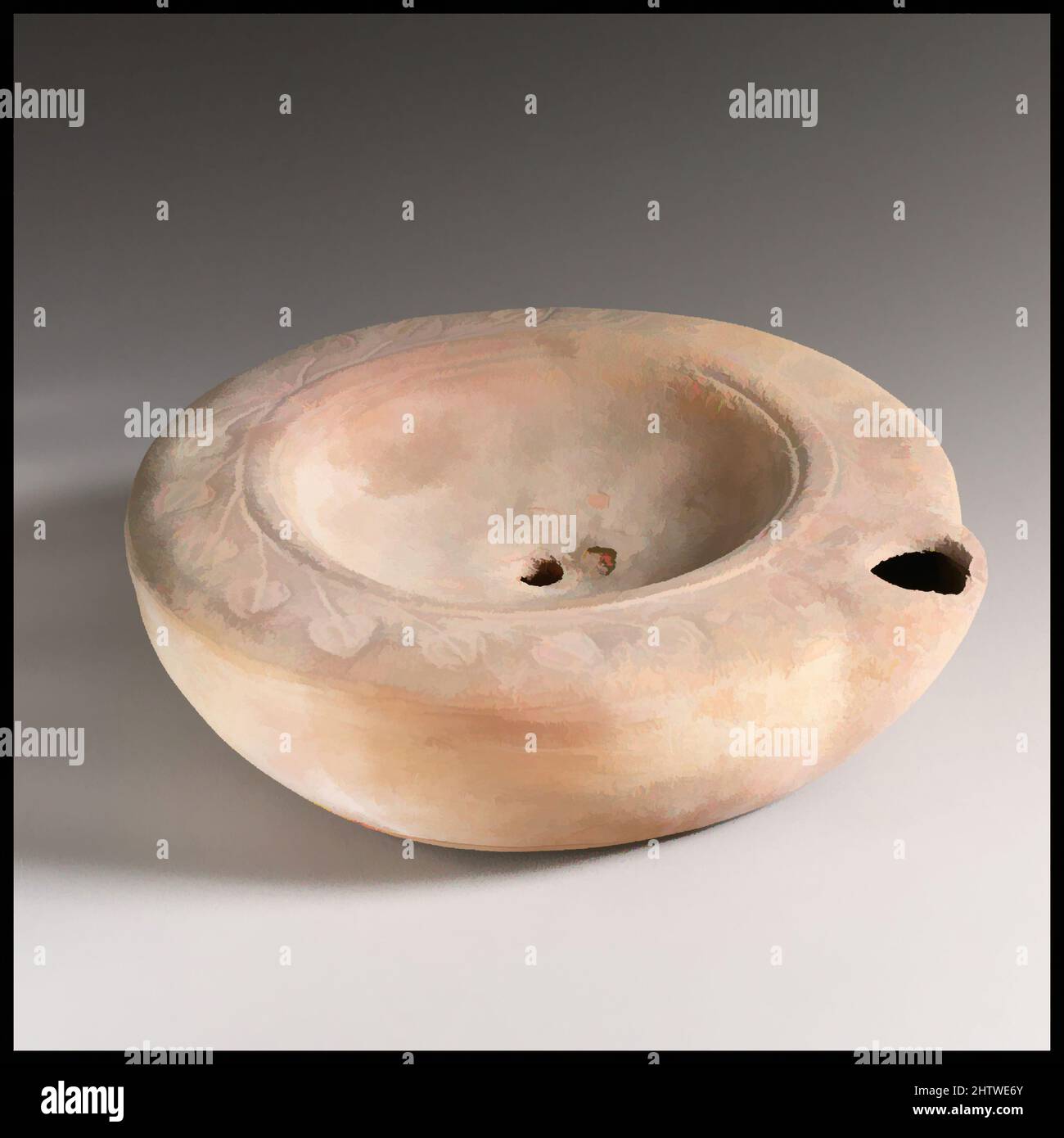 Art inspiré par la lampe, 2nd Century A.D., romain, terre cuite, longueur 11,8 cm. H. 4 cm., terracottas, oeuvres classiques modernisées par Artotop avec une touche de modernité. Formes, couleur et valeur, impact visuel accrocheur sur l'art émotions par la liberté d'œuvres d'art d'une manière contemporaine. Un message intemporel qui cherche une nouvelle direction créative. Artistes qui se tournent vers le support numérique et créent le NFT Artotop Banque D'Images