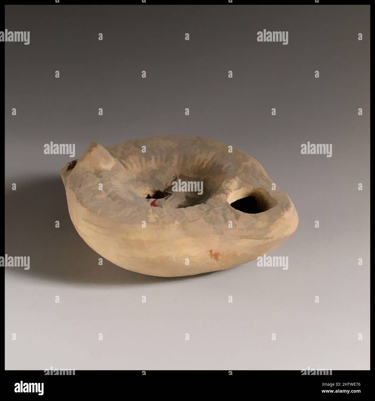 Art inspiré par Lamp, fin de l'Impérial, 3rd siècle A.D., romain, terre cuite, Longueur 7,3 cm. H. 2,7 cm., terracottas, oeuvres classiques modernisées par Artotop avec une touche de modernité. Formes, couleur et valeur, impact visuel accrocheur sur l'art émotions par la liberté d'œuvres d'art d'une manière contemporaine. Un message intemporel qui cherche une nouvelle direction créative. Artistes qui se tournent vers le support numérique et créent le NFT Artotop Banque D'Images