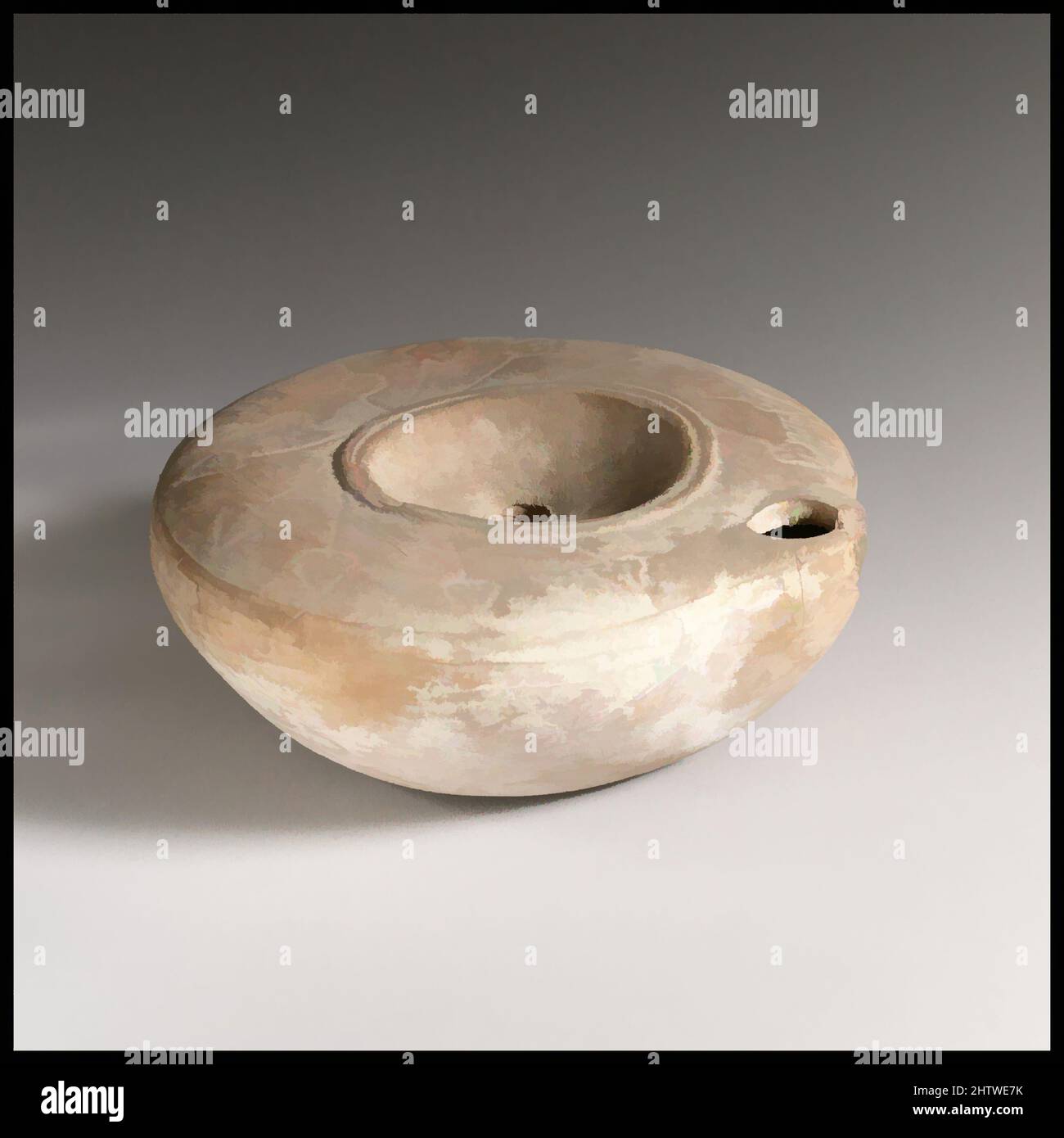 Art inspiré par la lampe, 2nd Century A.D., romain, terre cuite, longueur 10,2 cm. H. 4 cm., terracottas, oeuvres classiques modernisées par Artotop avec une touche de modernité. Formes, couleur et valeur, impact visuel accrocheur sur l'art émotions par la liberté d'œuvres d'art d'une manière contemporaine. Un message intemporel qui cherche une nouvelle direction créative. Artistes qui se tournent vers le support numérique et créent le NFT Artotop Banque D'Images