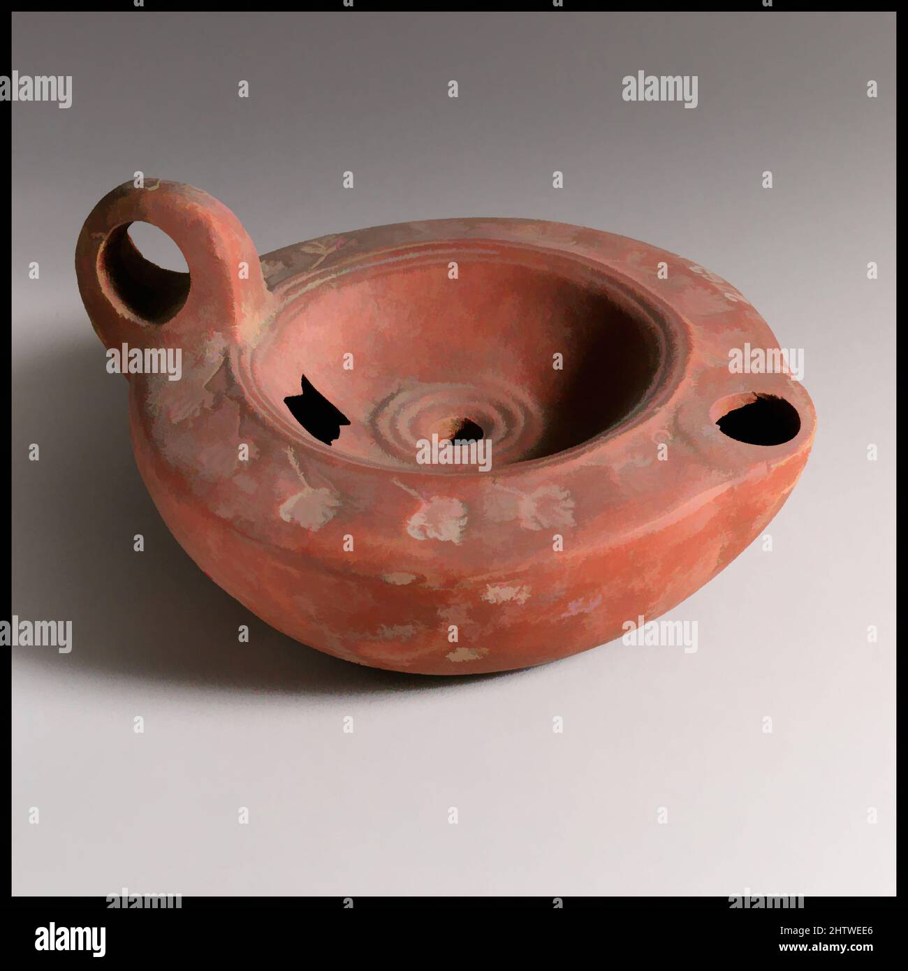 Art inspiré par la lampe, 2nd Century A.D., romain, terre cuite, longueur 12,4 cm. H. 6 cm., terracottas, oeuvres classiques modernisées par Artotop avec une touche de modernité. Formes, couleur et valeur, impact visuel accrocheur sur l'art émotions par la liberté d'œuvres d'art d'une manière contemporaine. Un message intemporel qui cherche une nouvelle direction créative. Artistes qui se tournent vers le support numérique et créent le NFT Artotop Banque D'Images