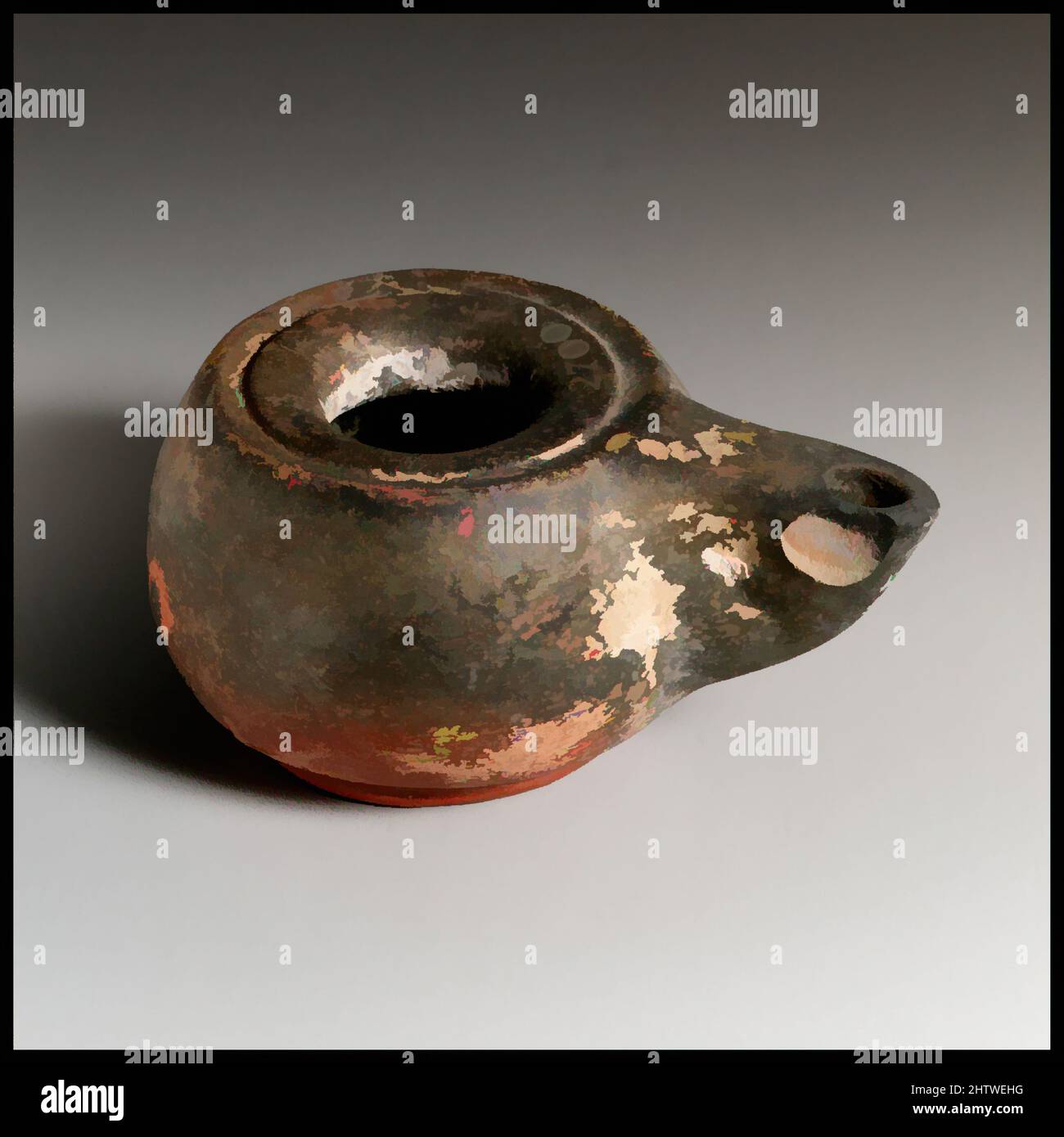 Art inspiré par la lampe, grec ou romain, terre cuite, total : 1 3/4 x 3 5/8 po. (4,4 x 9,2 cm), terracottas, oeuvres classiques modernisées par Artotop avec une touche de modernité. Formes, couleur et valeur, impact visuel accrocheur sur l'art émotions par la liberté d'œuvres d'art d'une manière contemporaine. Un message intemporel qui cherche une nouvelle direction créative. Artistes qui se tournent vers le support numérique et créent le NFT Artotop Banque D'Images