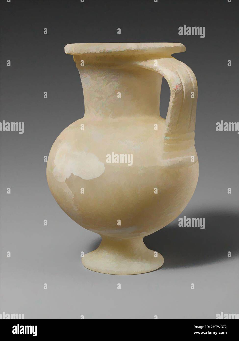 Art inspiré par la carafe à poignée unique d'Alabaster, âge du bronze tardif, env. 1600–1050 C.-B., Cypriote, Calcite (albâtre), H. 6 1/16 po. (15,4 cm), vases divers-Pierre, la carafe a un ventre globulaire et un pied en forme de disque. L'extrémité supérieure de la poignée s'étend en faible relief autour de la partie supérieure de la, les œuvres classiques modernisées par Artotop avec une touche de modernité. Formes, couleur et valeur, impact visuel accrocheur sur l'art émotions par la liberté d'œuvres d'art d'une manière contemporaine. Un message intemporel qui cherche une nouvelle direction créative. Artistes qui se tournent vers le support numérique et créent le NFT Artotop Banque D'Images