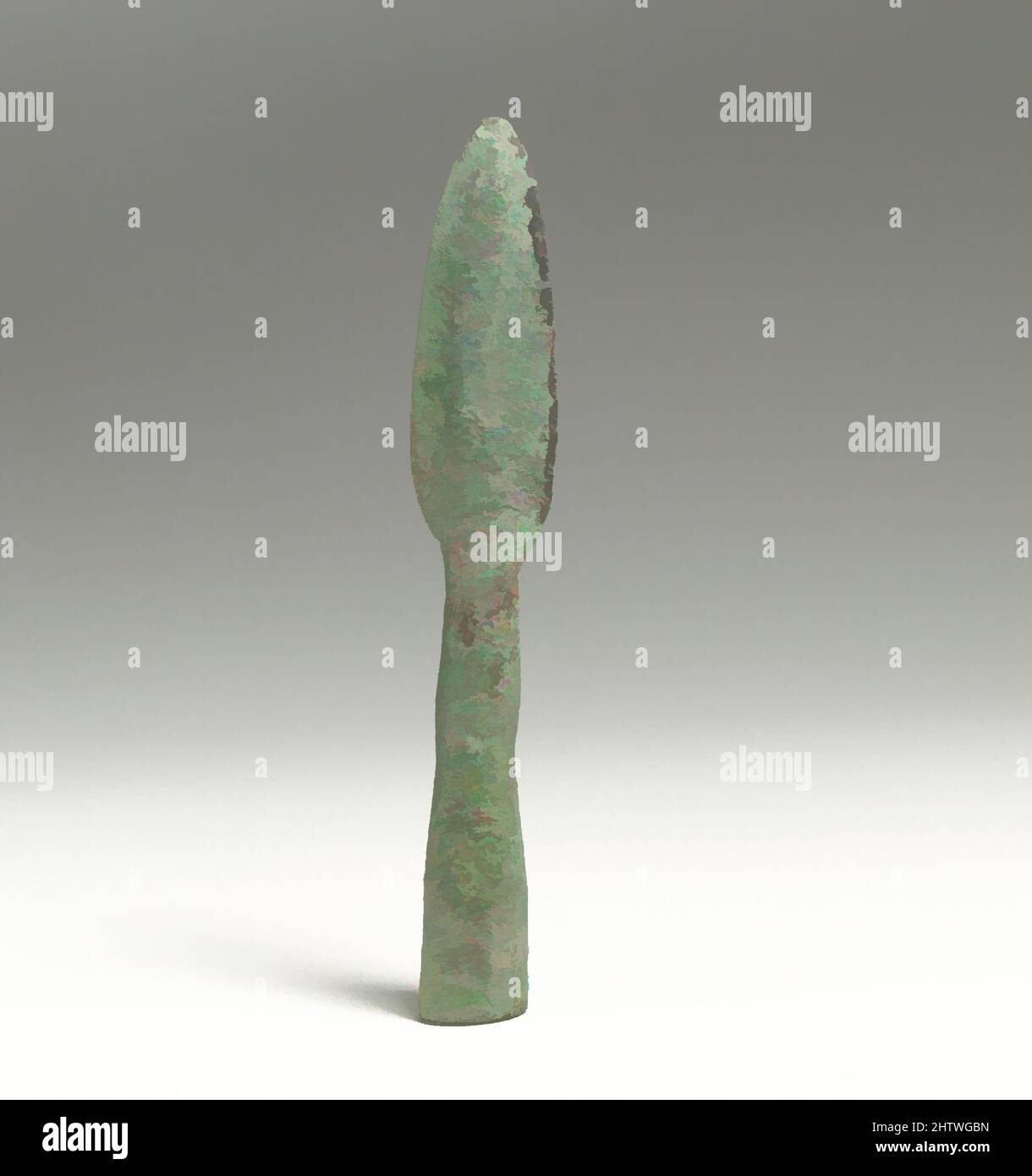 Art inspiré par Spearhead, Early Iron Age, env. 1050–1000 C.-B., Cypriote, Bronze, 5 11/16in. (14,4cm), bronzes, oeuvres classiques modernisées par Artotop avec une touche de modernité. Formes, couleur et valeur, impact visuel accrocheur sur l'art émotions par la liberté d'œuvres d'art d'une manière contemporaine. Un message intemporel qui cherche une nouvelle direction créative. Artistes qui se tournent vers le support numérique et créent le NFT Artotop Banque D'Images