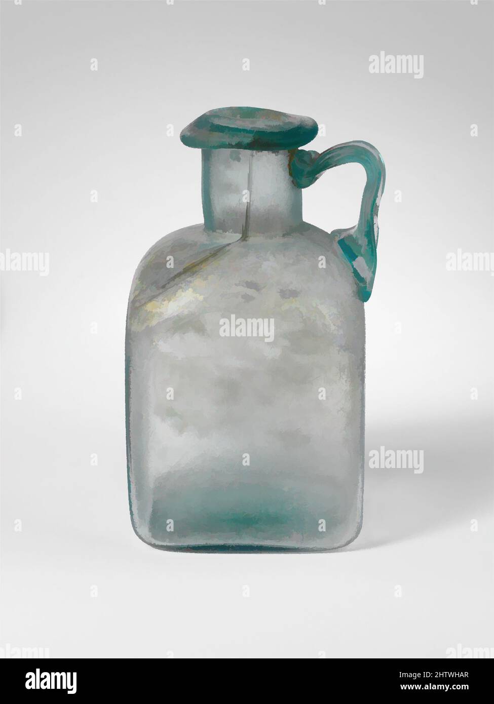 Art inspiré par une bouteille carrée en verre, du début à la mi-Impériale, 1st Century–2nd Century A.D., romain, verre ; moulé, H. : 4 9/16 po (11,6 cm), verre, bleu clair translucide, avec manche de même couleur. Rebord plié, en bas, dessus, et dans, et pressé en haut de la bouche, avec biseauté et, les oeuvres classiques modernisées par Artotop avec un peu de modernité. Formes, couleur et valeur, impact visuel accrocheur sur l'art émotions par la liberté d'œuvres d'art d'une manière contemporaine. Un message intemporel qui cherche une nouvelle direction créative. Artistes qui se tournent vers le support numérique et créent le NFT Artotop Banque D'Images